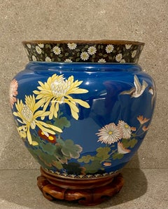 Large Japanese Cloisonne Jardiniere, Decorated with Flowers and Birds