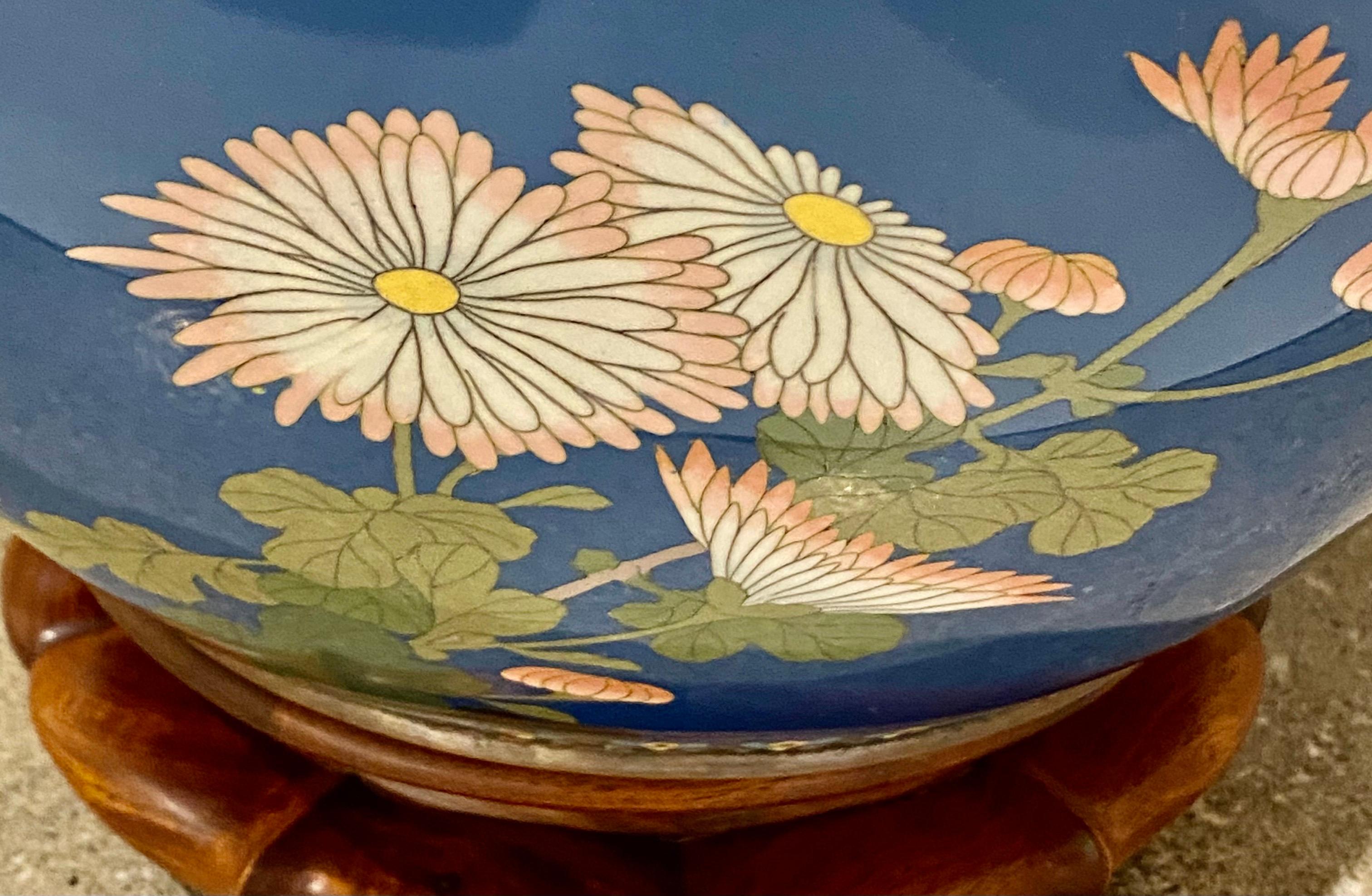 Large Japanese Cloisonne Jardiniere, Decorated with Flowers and Birds 1