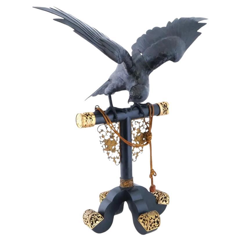 A Large Japanese Meiji Bronze Eagle with Bronze Tokugawa Mon Base For Sale