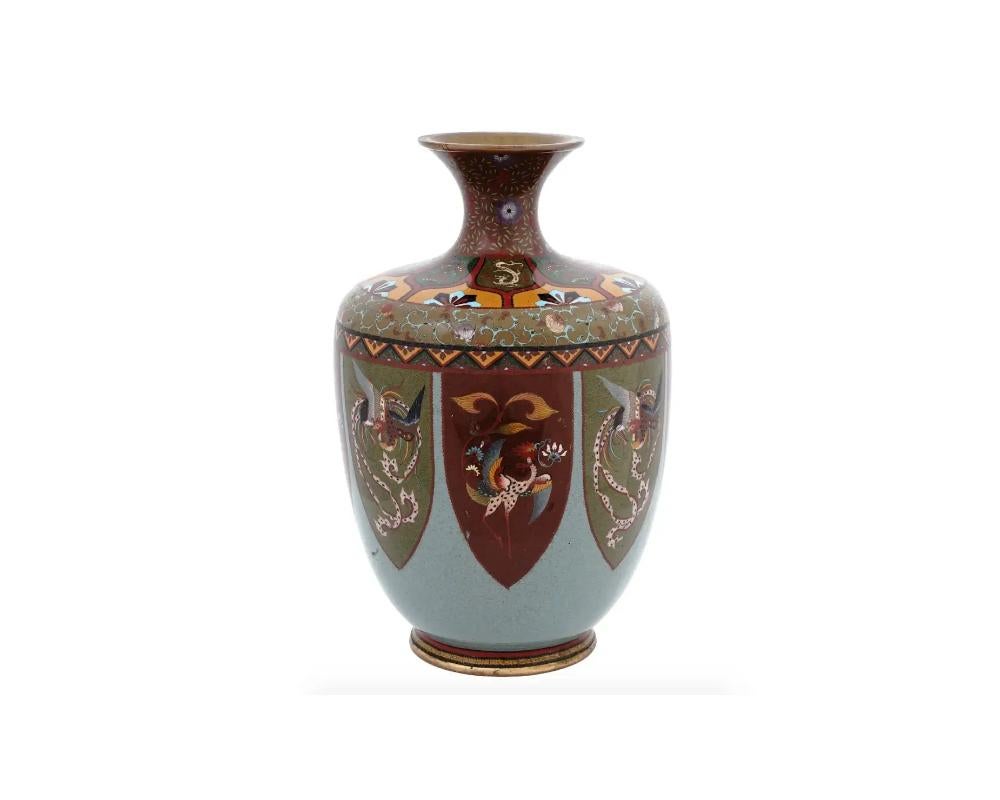 Cloissoné Large Japanese Meiji Cloisonne Enamel Vase with Birds of Paradise For Sale