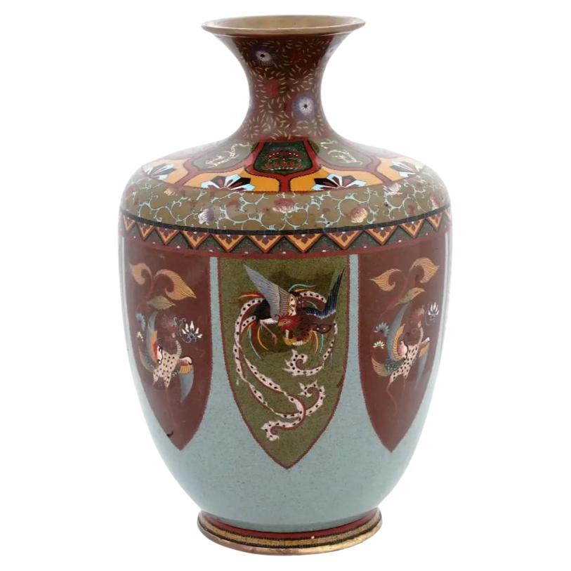 Grand vase japonais Meiji en émail cloisonné avec oiseaux du paradis