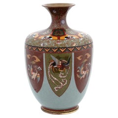 Large Japanese Meiji Cloisonne Enamel Vase with Birds of Paradise