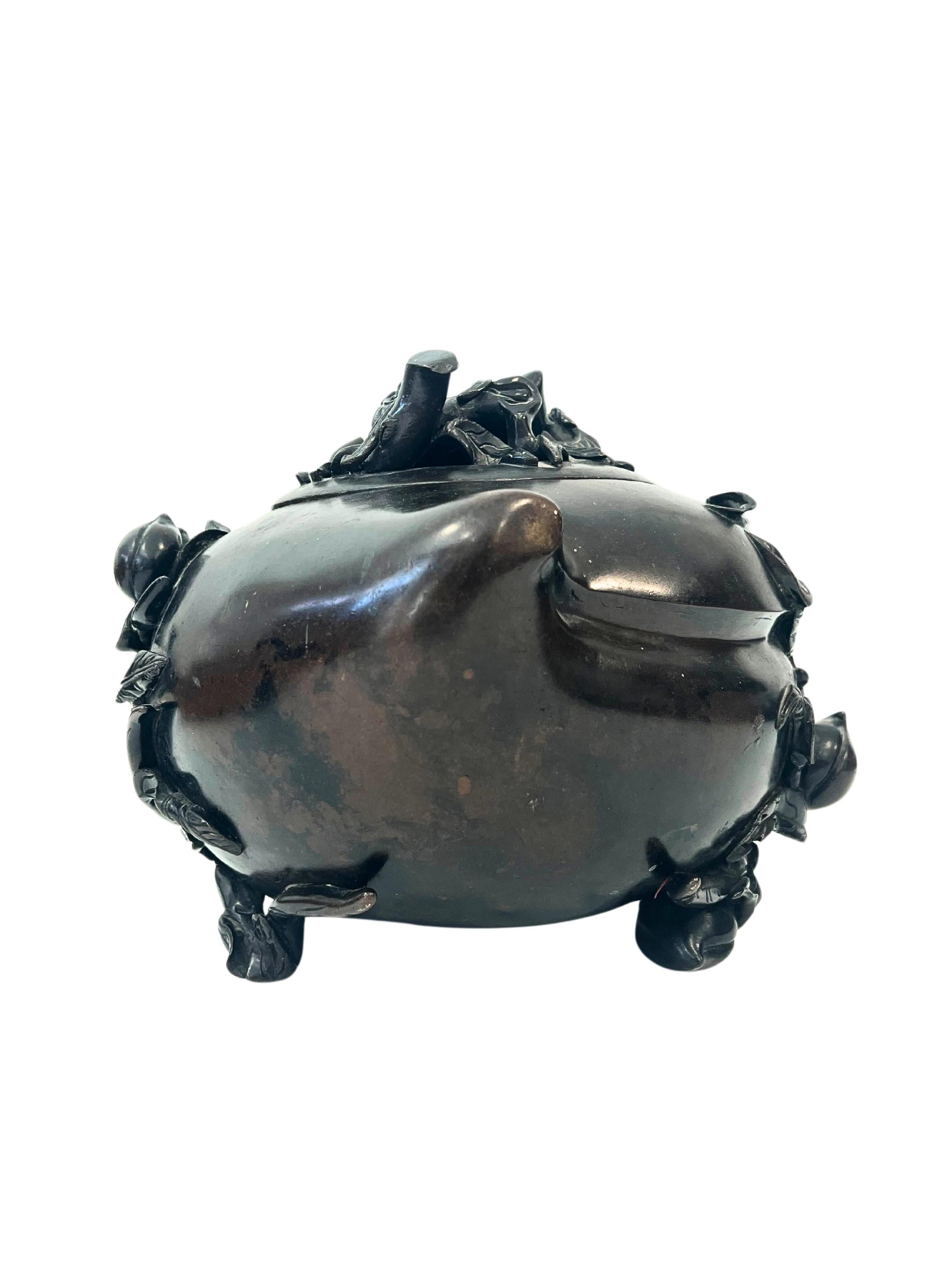 A Large Japanese Meiji Period Bronze Decorated Censor and Cover 1