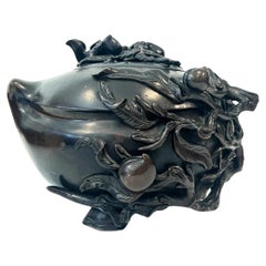 A Large Japanese Meiji Period Bronze Decorated Censor and Cover