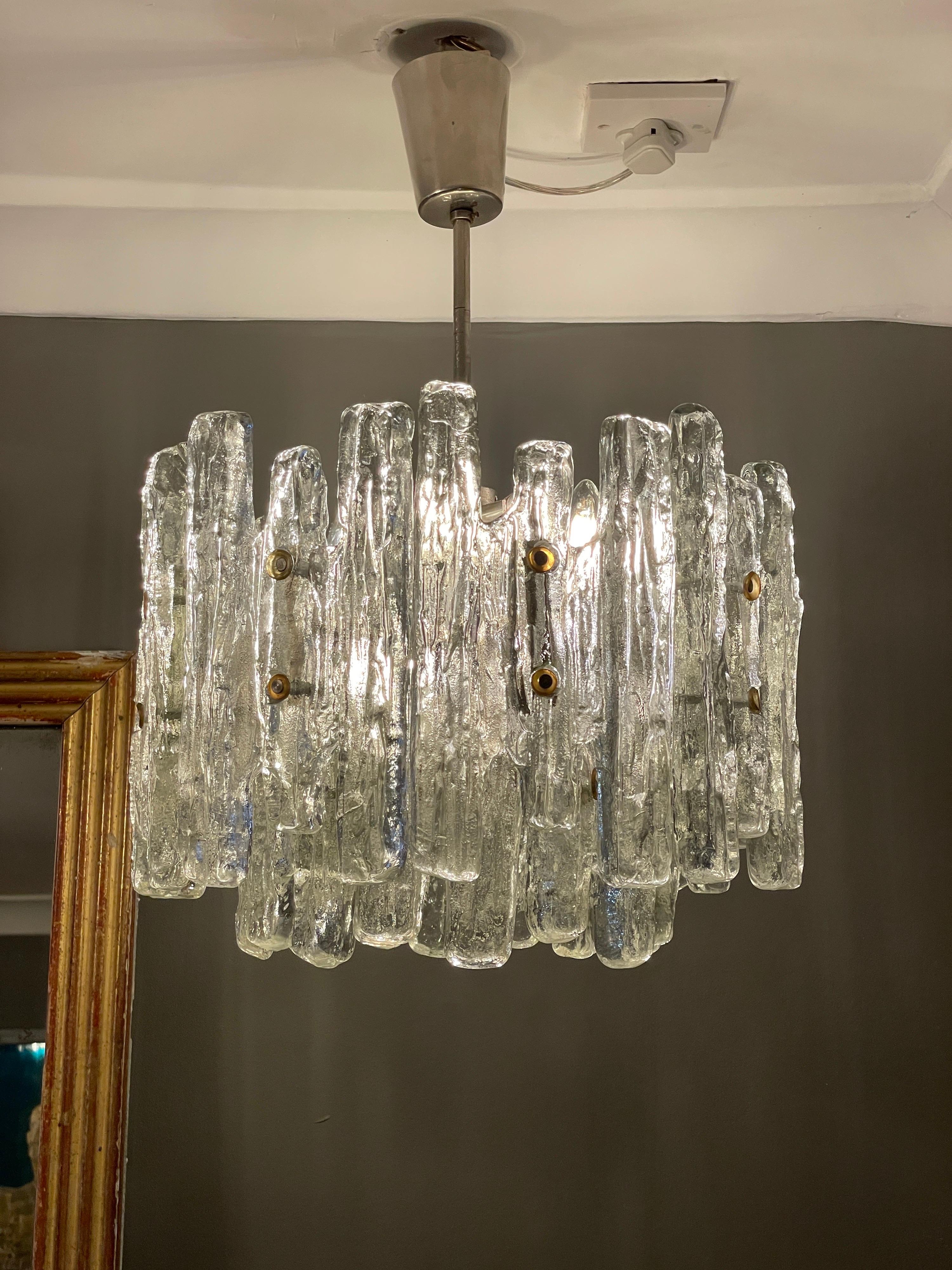 Mid-Century Modern Large Kalmar Ice Light Chandelier