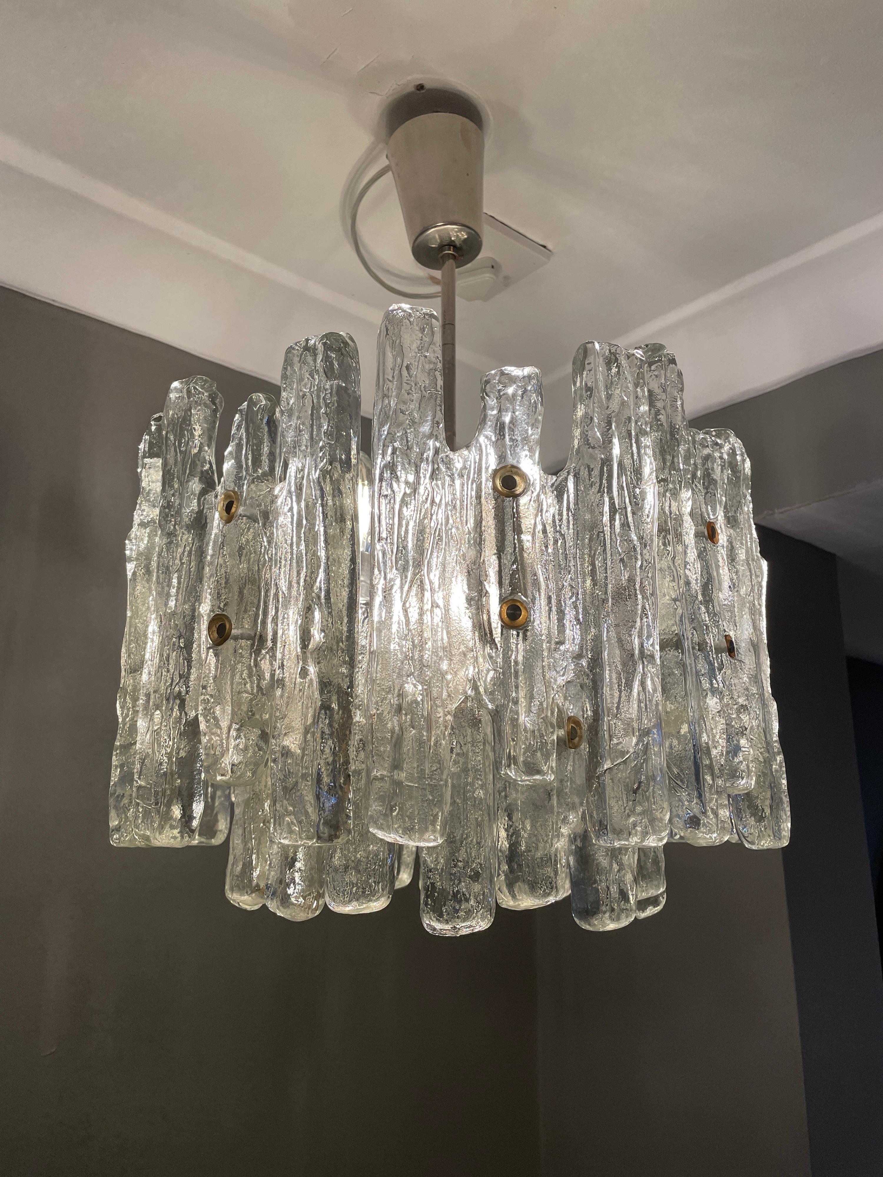 Mid-20th Century Large Kalmar Ice Light Chandelier