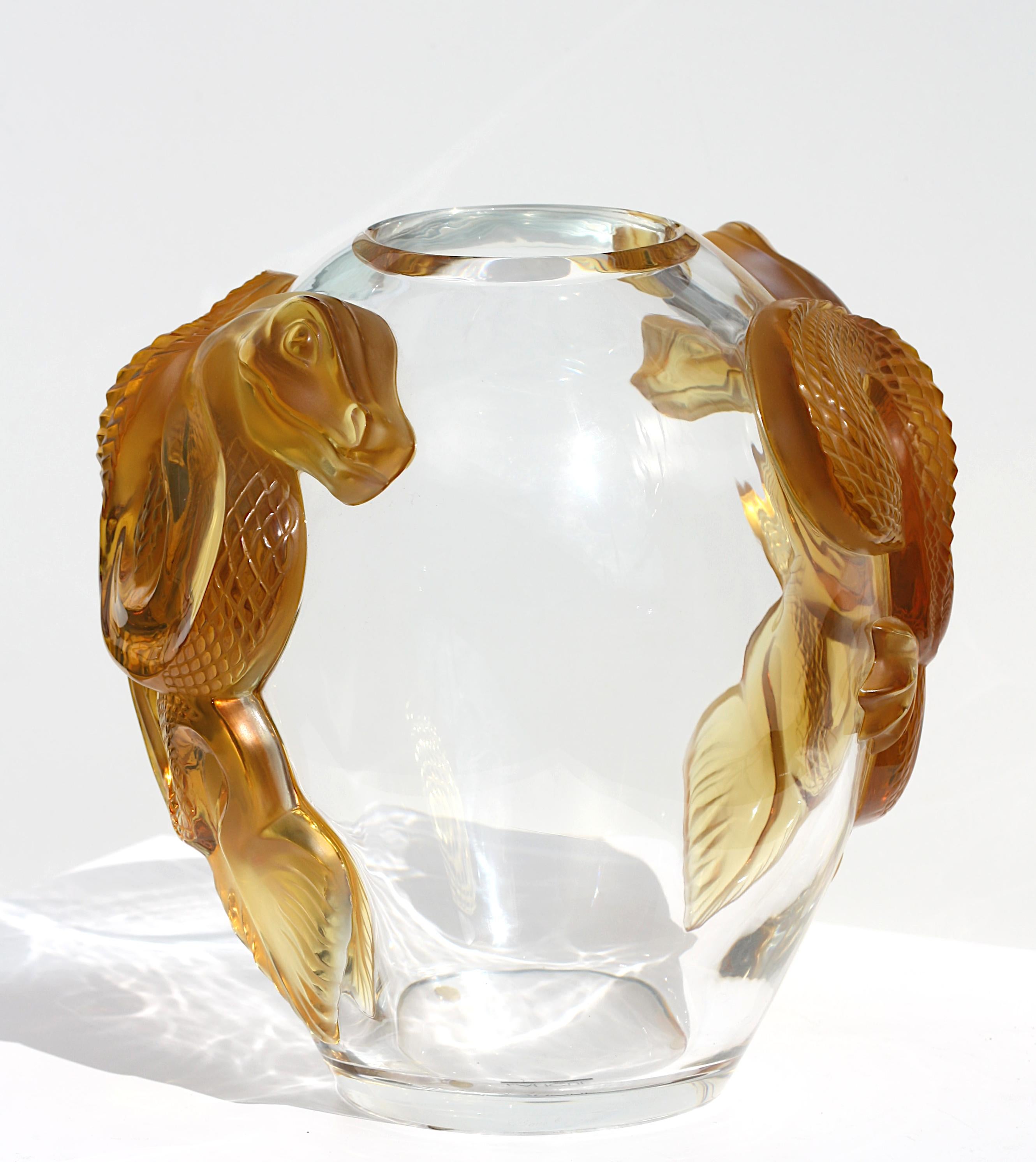 Glass  a Large Lalique Crystal Serpent Pattern Vase For Sale