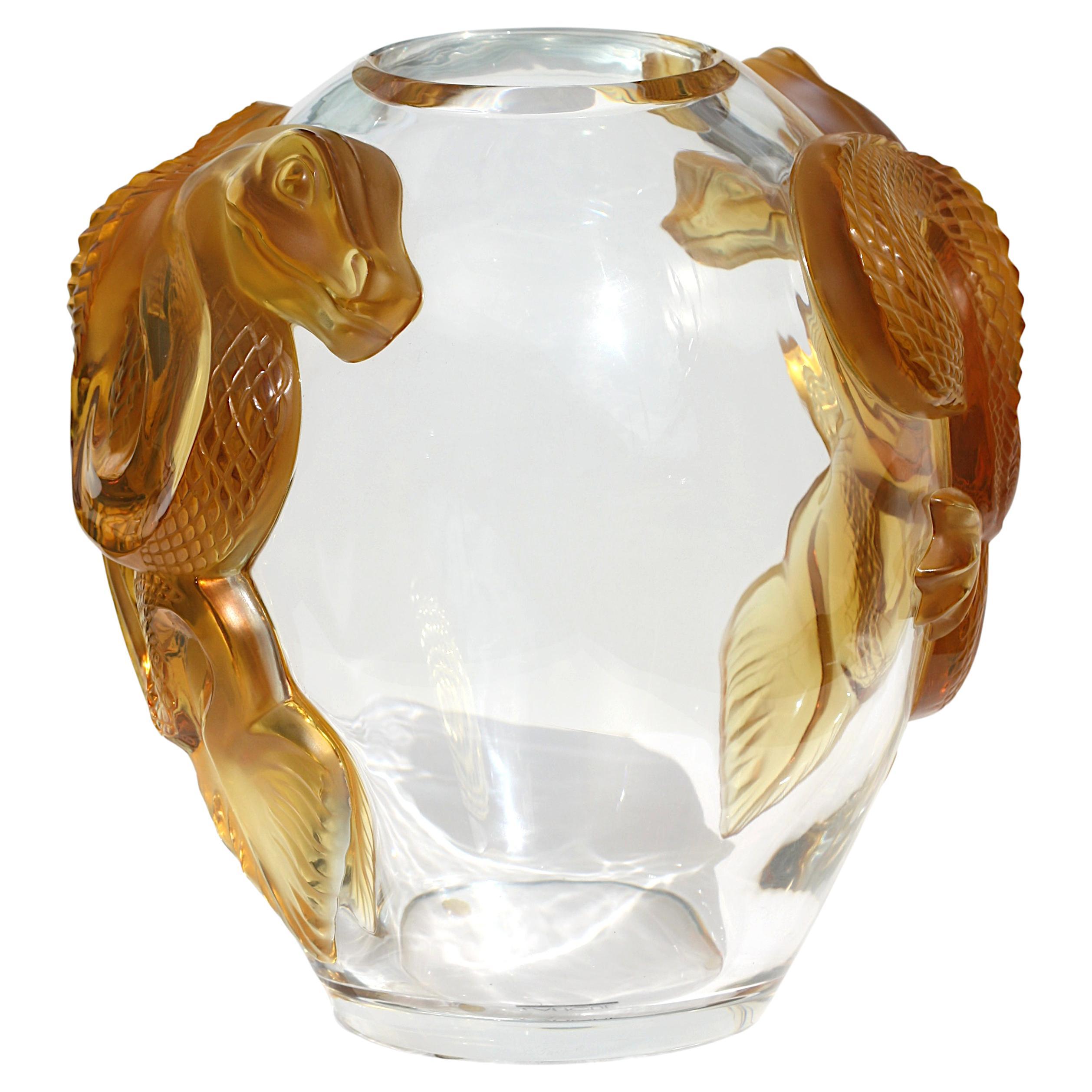  a Large Lalique Crystal Serpent Pattern Vase For Sale