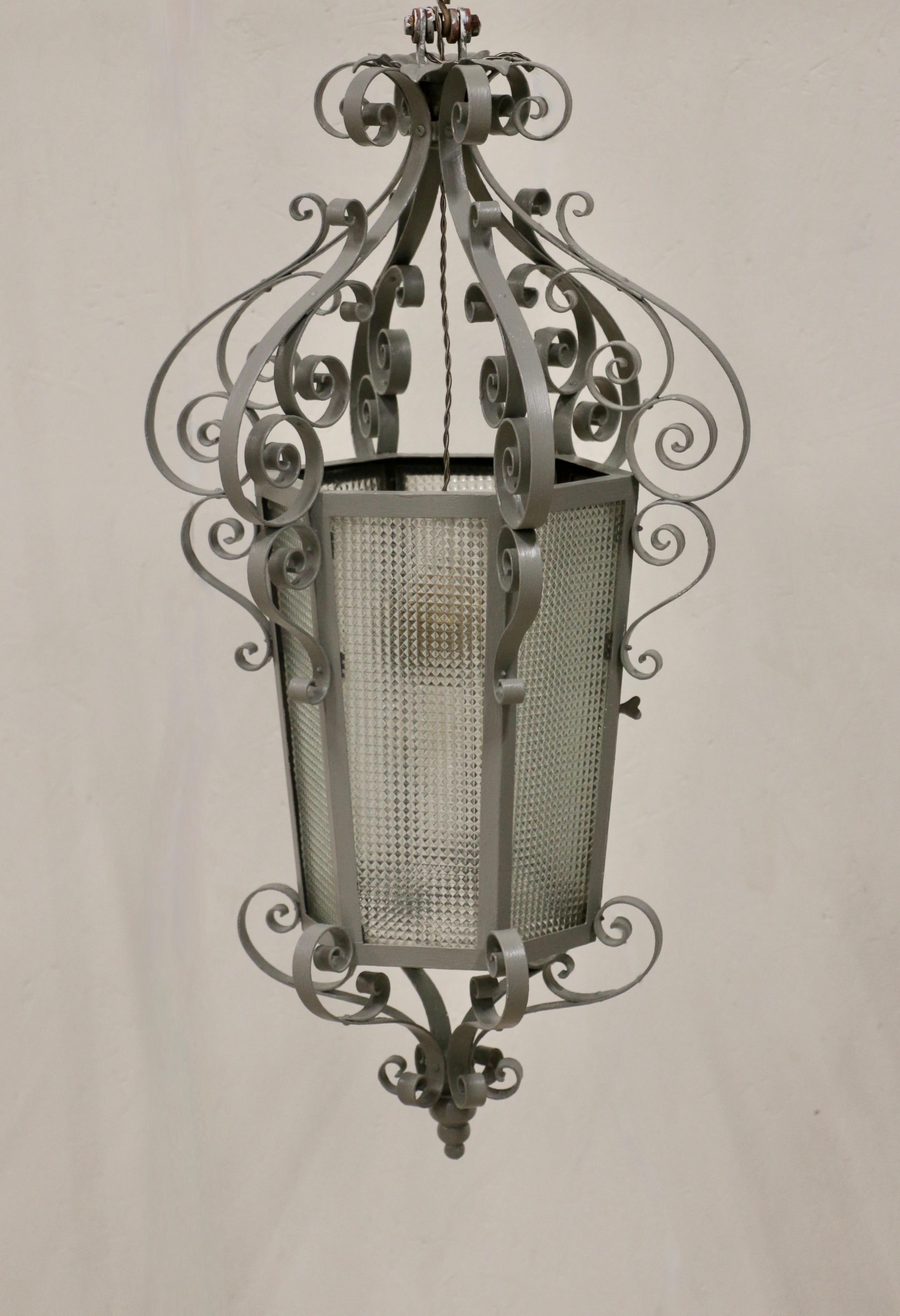 A large wrought iron lantern and granite glass. France 1940s