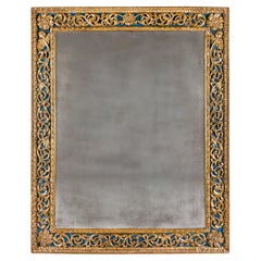 Grande specchio da parete in legno dorato e blu della fine del XVII secolo di Florentine