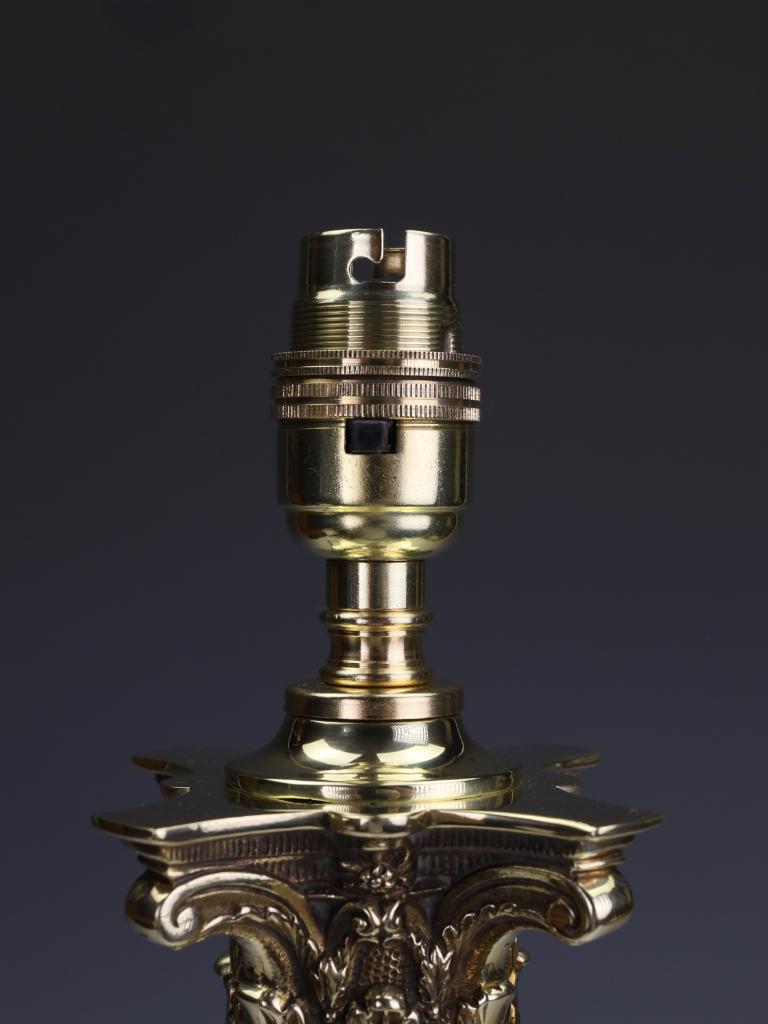 Brass A Large Late 19th Century British Corinthian Column Table Lamp For Sale