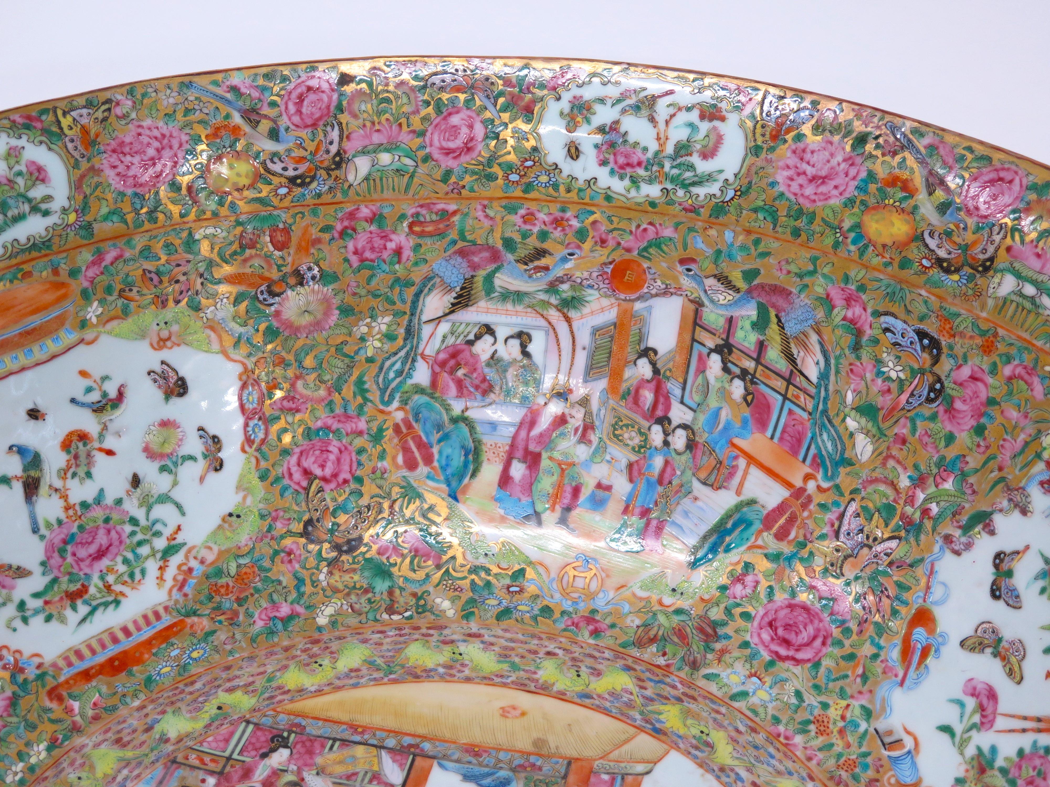 A Large Late 19th Century Chinese Export Rose Medallion Porcelain Punch Bowl 4