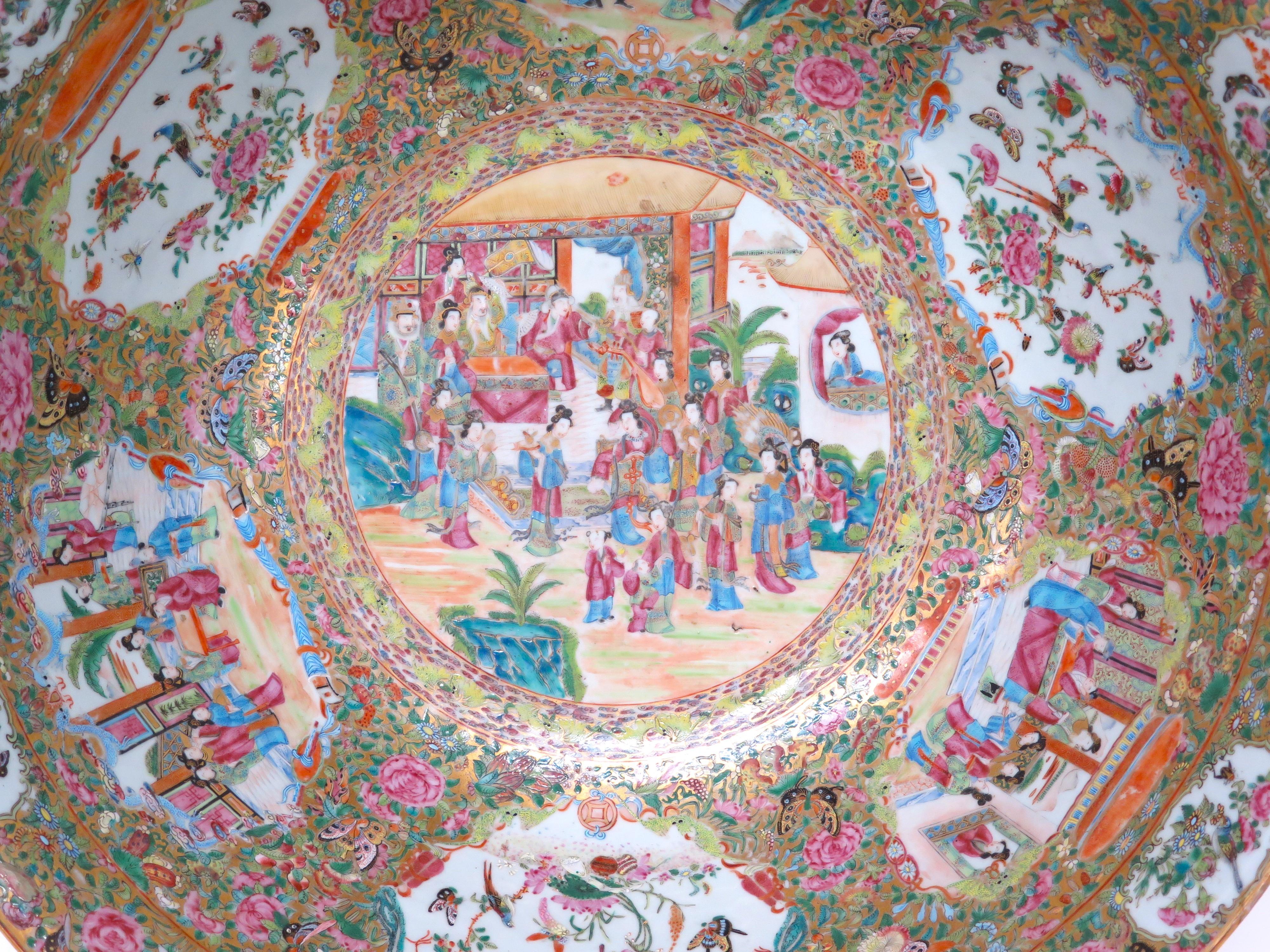 A Large Late 19th Century Chinese Export Rose Medallion Porcelain Punch Bowl 5