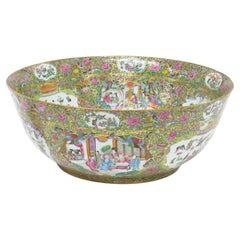 A Large Late 19th Century Chinese Export Rose Medallion Porcelain Punch Bowl