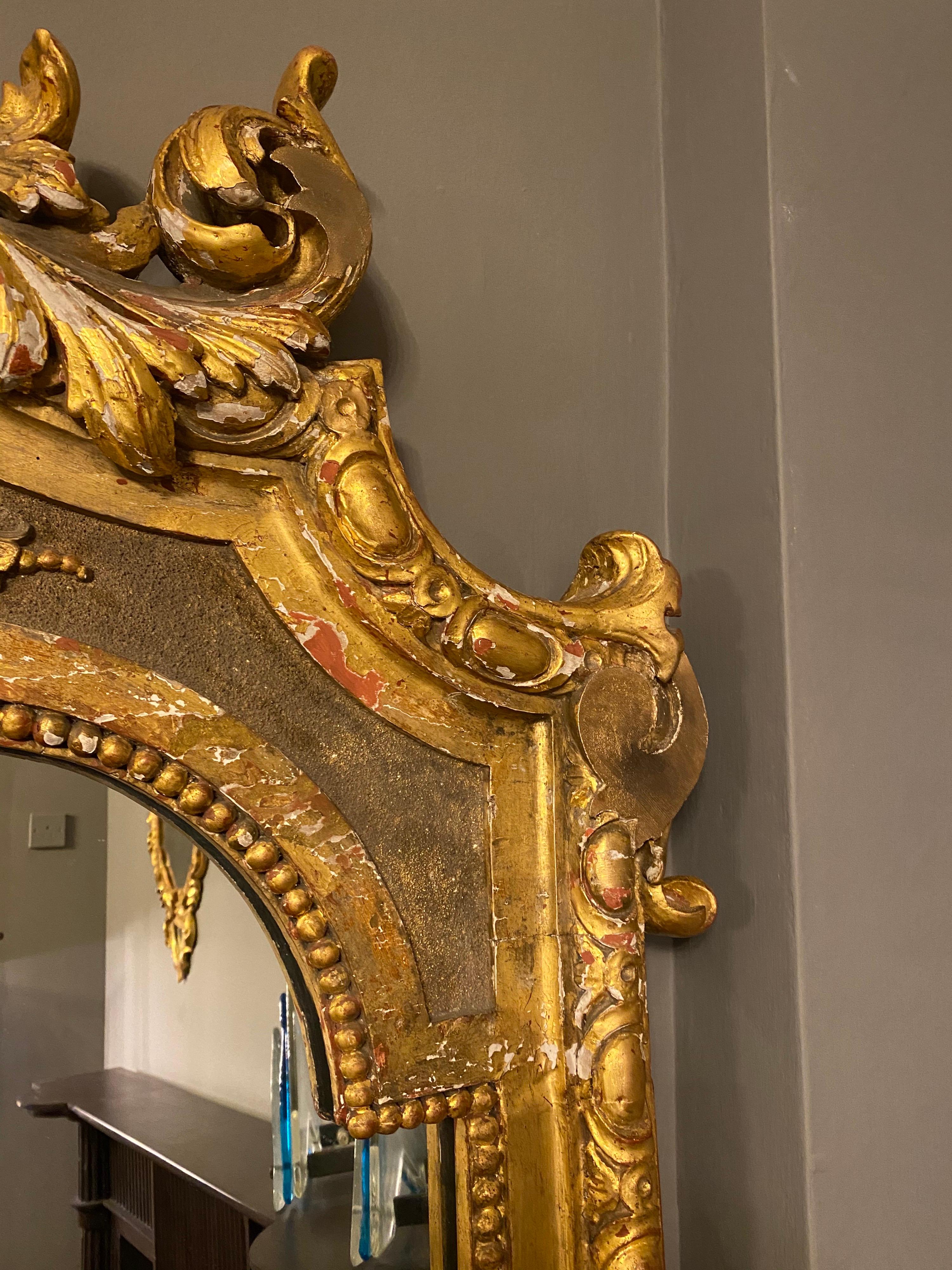 Carved Large Late 19th Century French Gold Gilt Mirror For Sale