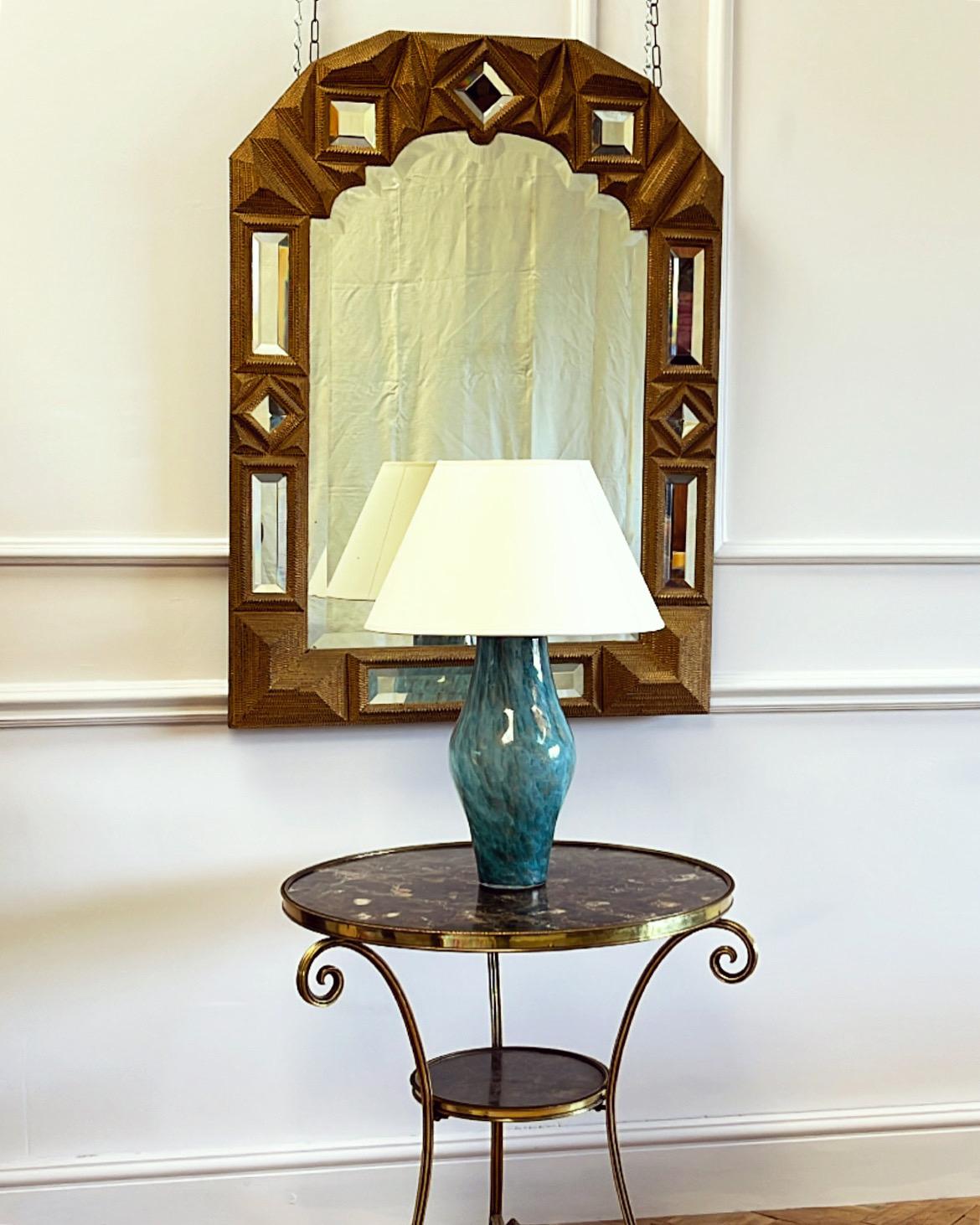 Miroir Grand miroir Tramp Art de la fin du XIXe siècle en vente
