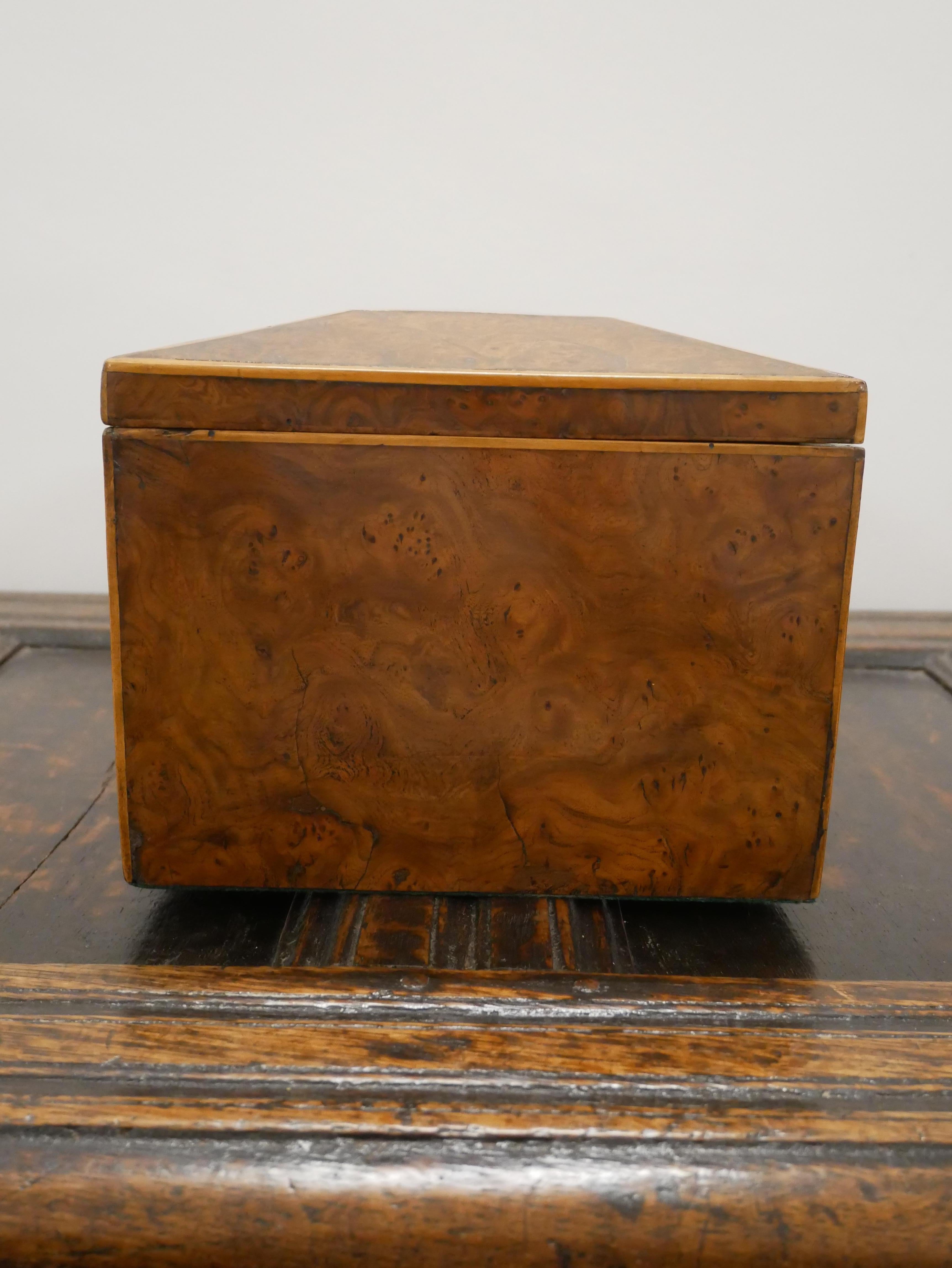 Large Late Regency Burr Elm and Boxwood Strung Work Box For Sale 2