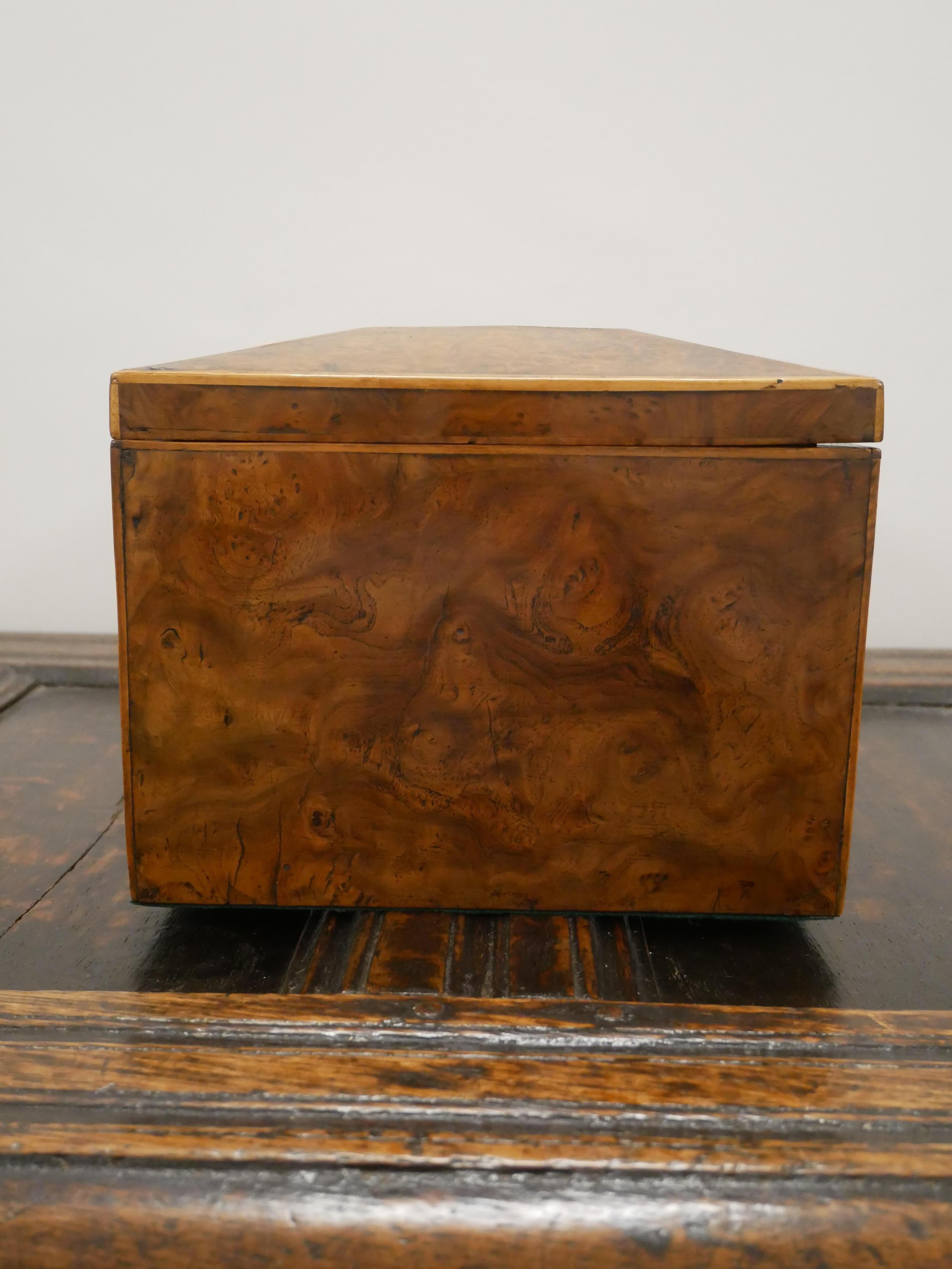 Large Late Regency Burr Elm and Boxwood Strung Work Box For Sale 3