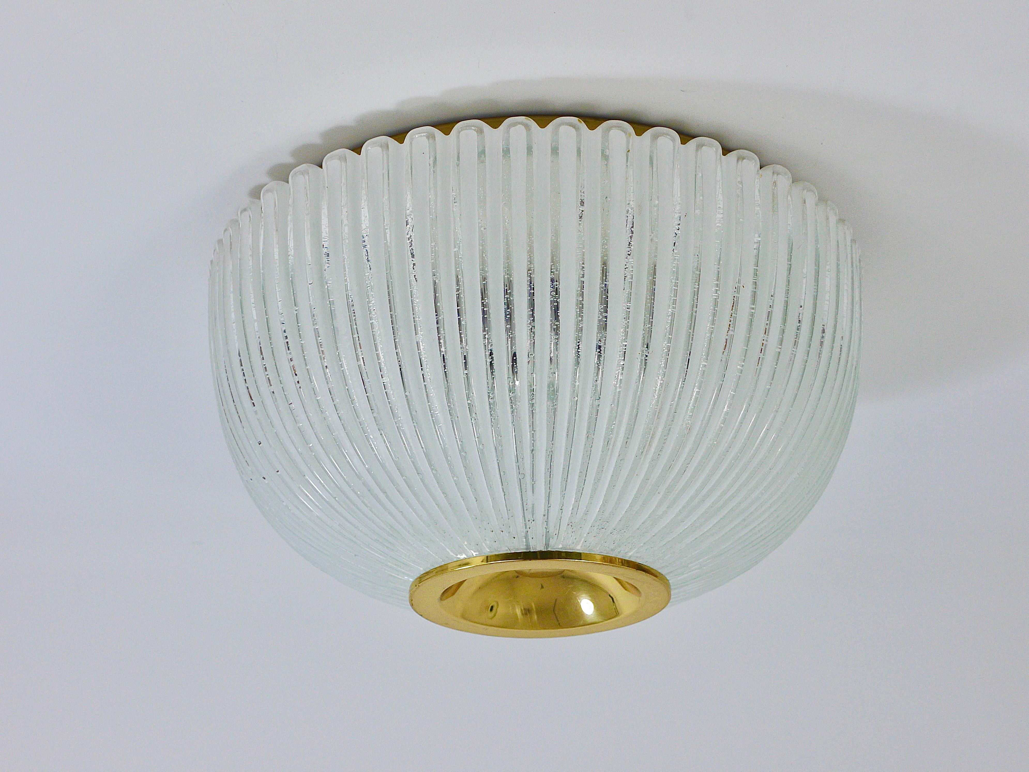 Large Limburg Striped Bubble Glass and Brass Flushmount, Germany, 1970s For Sale 6