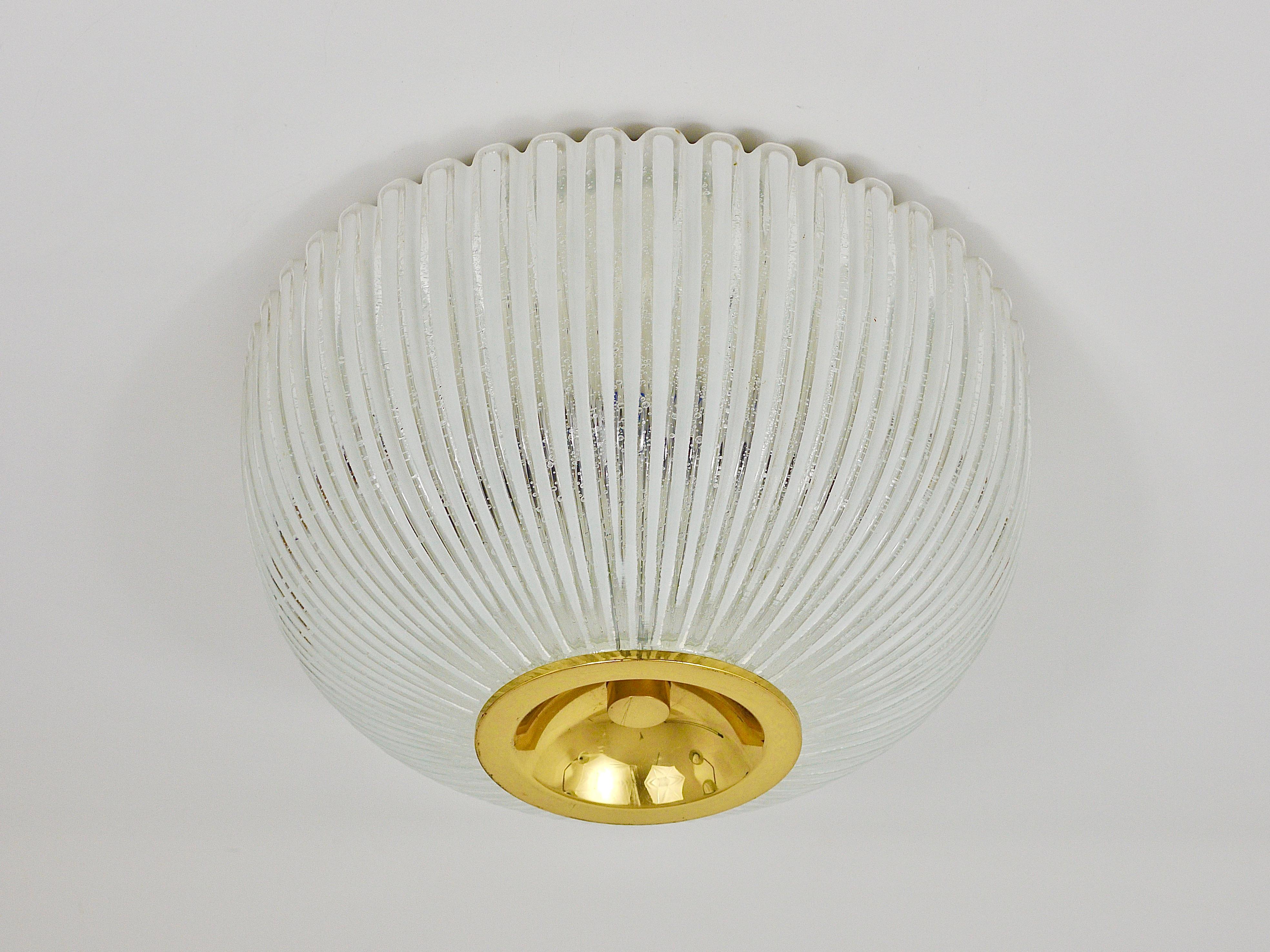 Large Limburg Striped Bubble Glass and Brass Flushmount, Germany, 1970s For Sale 7