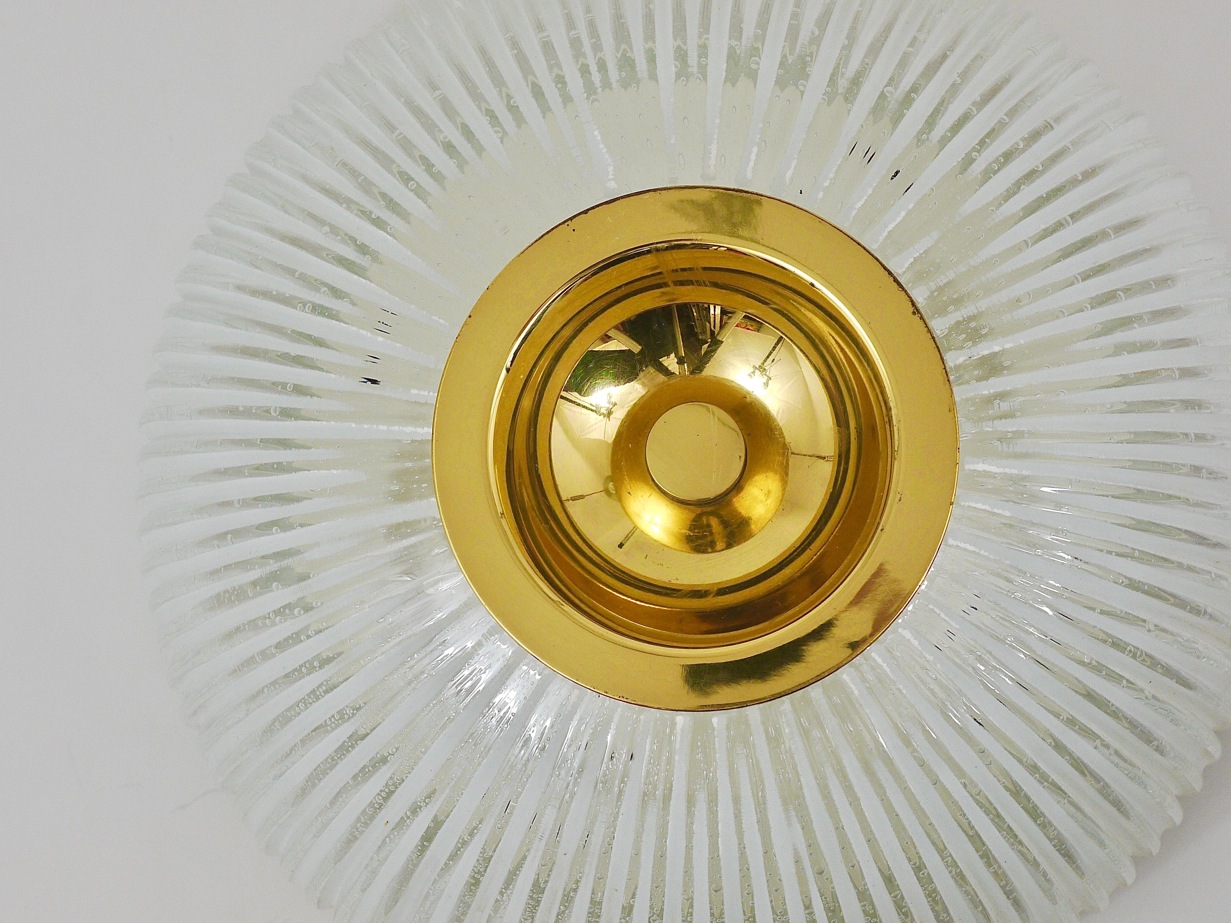 Large Limburg Striped Bubble Glass and Brass Flushmount, Germany, 1970s For Sale 9