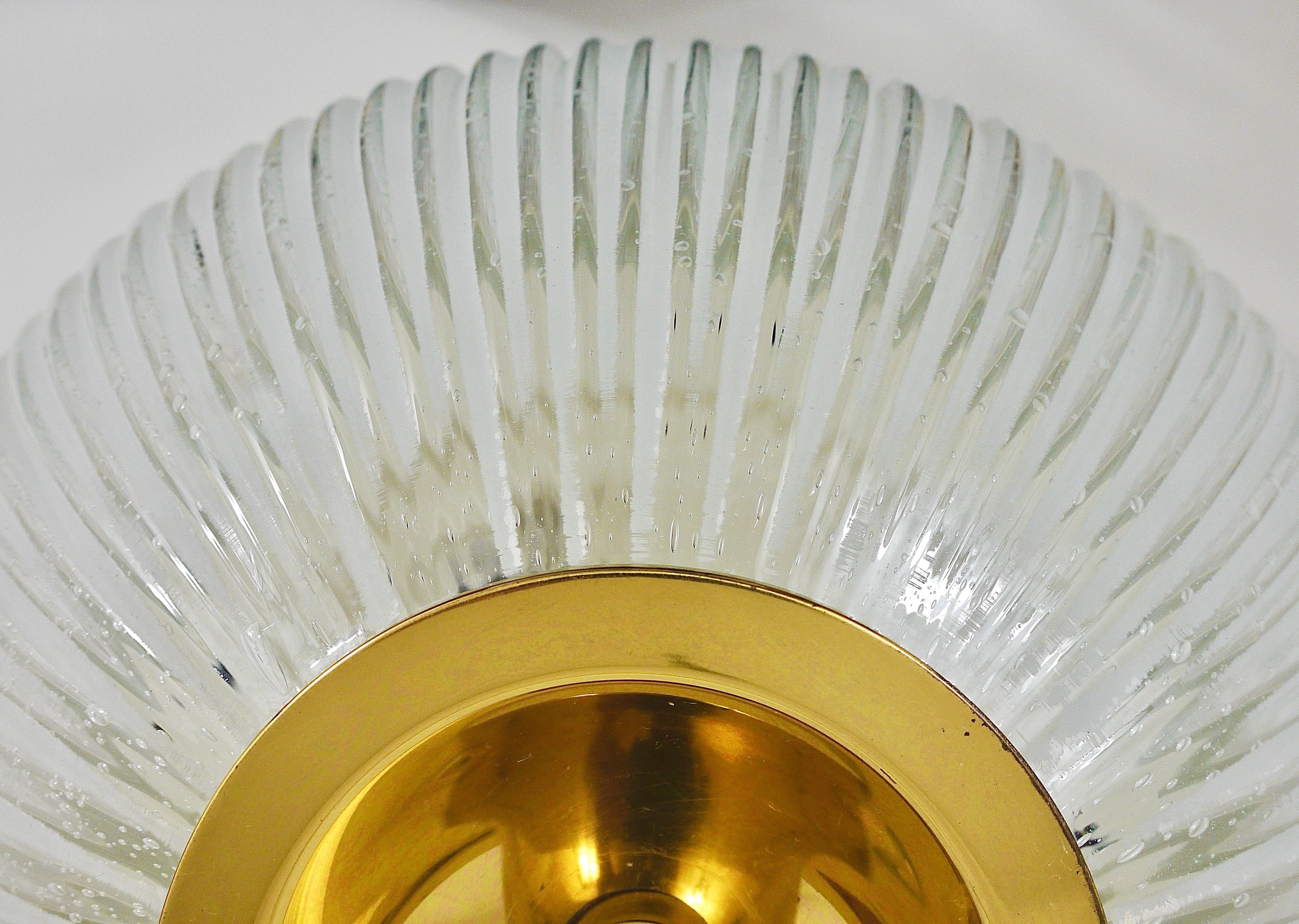 Large Limburg Striped Bubble Glass and Brass Flushmount, Germany, 1970s For Sale 10