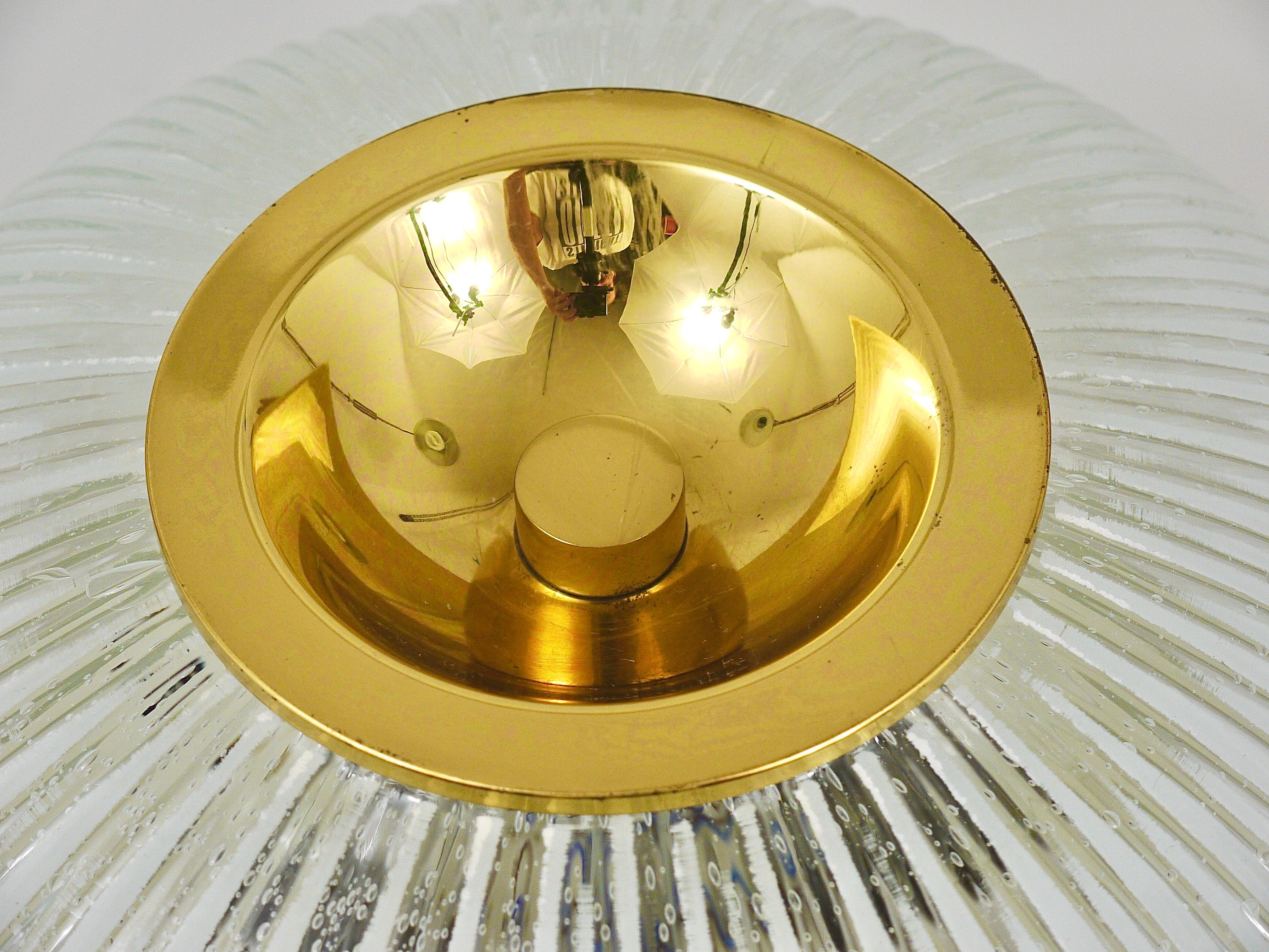 Mid-Century Modern Large Limburg Striped Bubble Glass and Brass Flushmount, Germany, 1970s For Sale