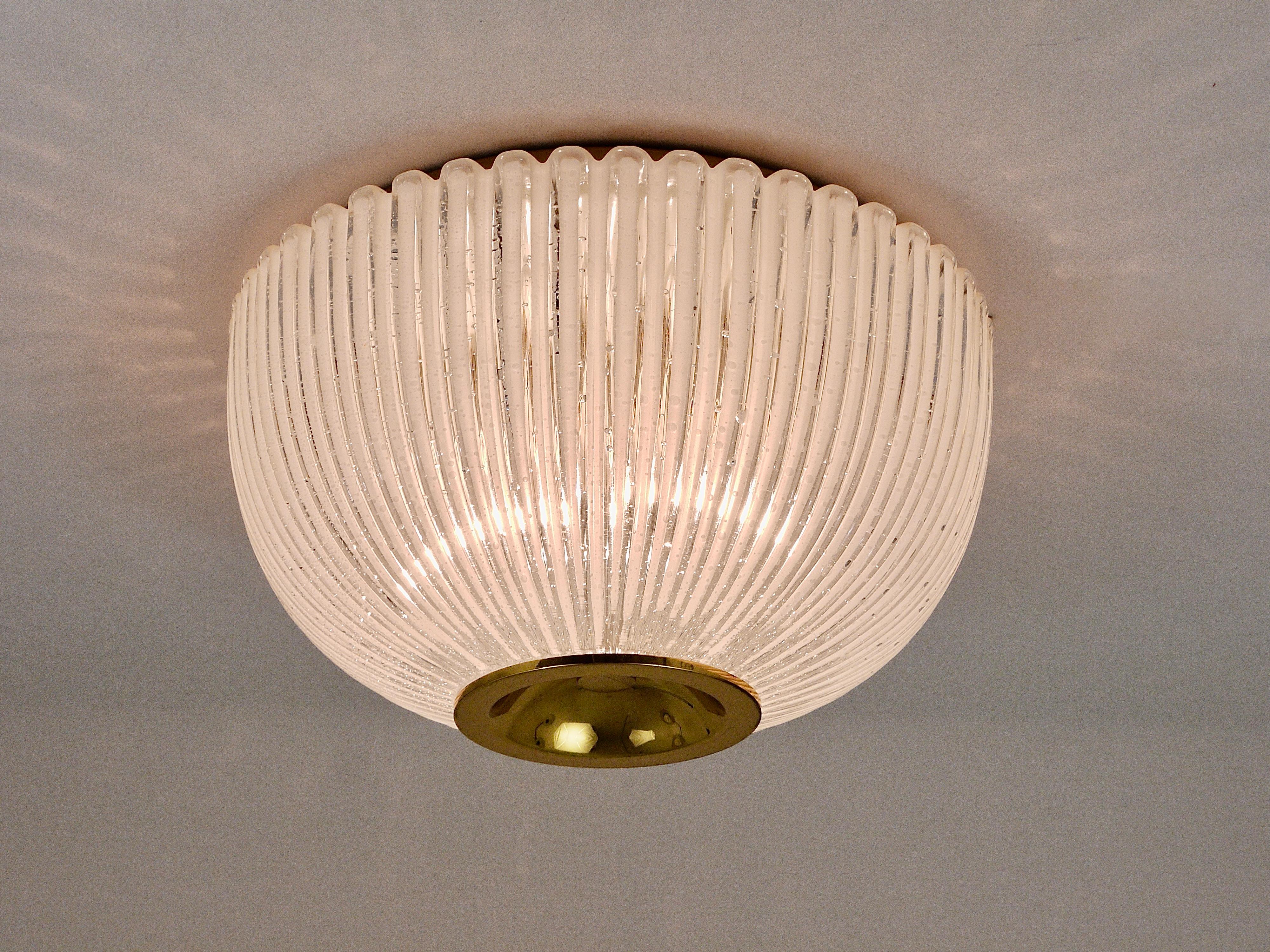 Large Limburg Striped Bubble Glass and Brass Flushmount, Germany, 1970s For Sale 1