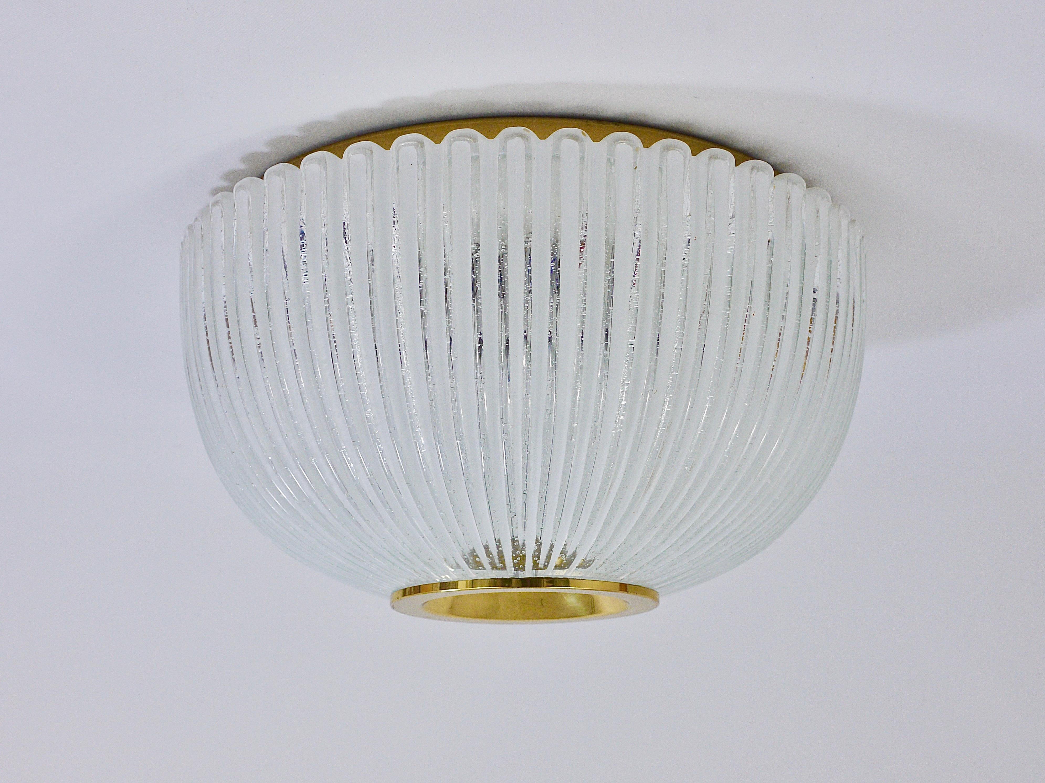Large Limburg Striped Bubble Glass and Brass Flushmount, Germany, 1970s For Sale 3