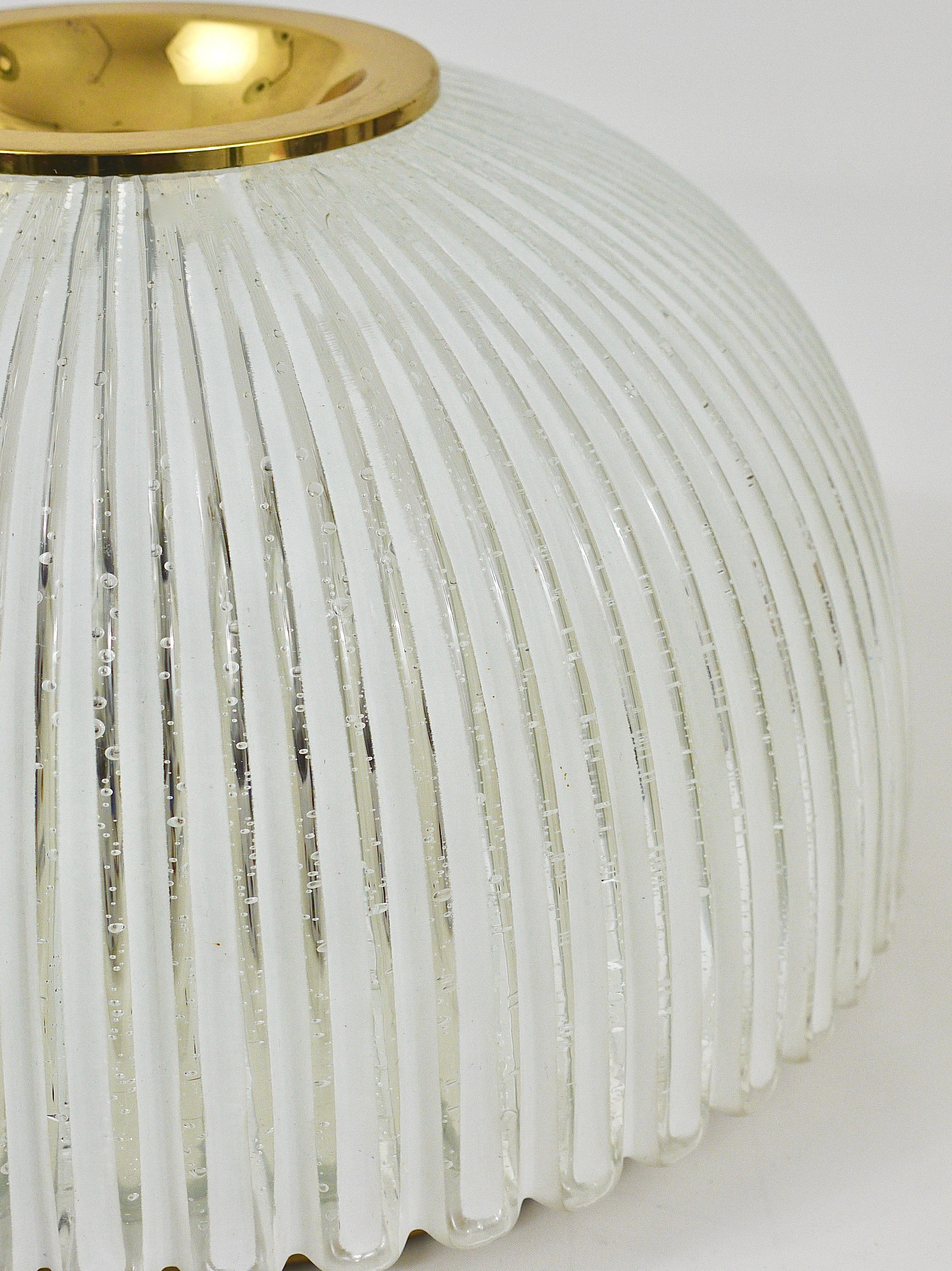 Large Limburg Striped Bubble Glass and Brass Flushmount, Germany, 1970s For Sale 4