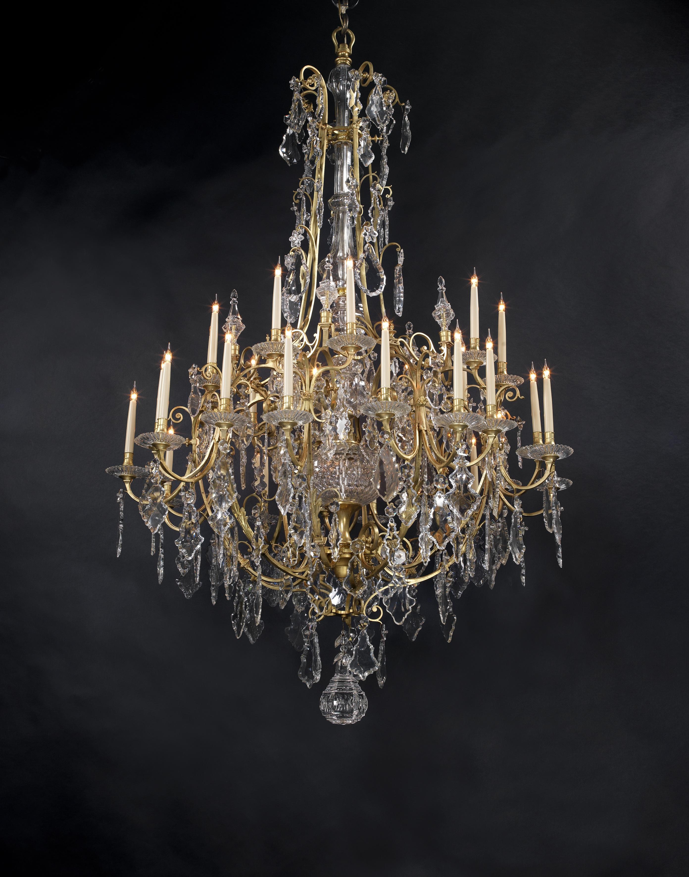 French Large Louis XV Style Cut-Glass Thirty-Light Cage Chandelier, circa 1870 For Sale
