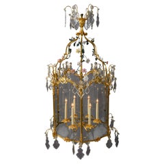 A Large Louis XV Style Gilt-Bronze and Glass Hexagonal Lantern