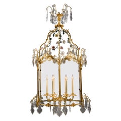 A Large Louis XV Style Gilt-Bronze and Glass Hexagonal Lantern