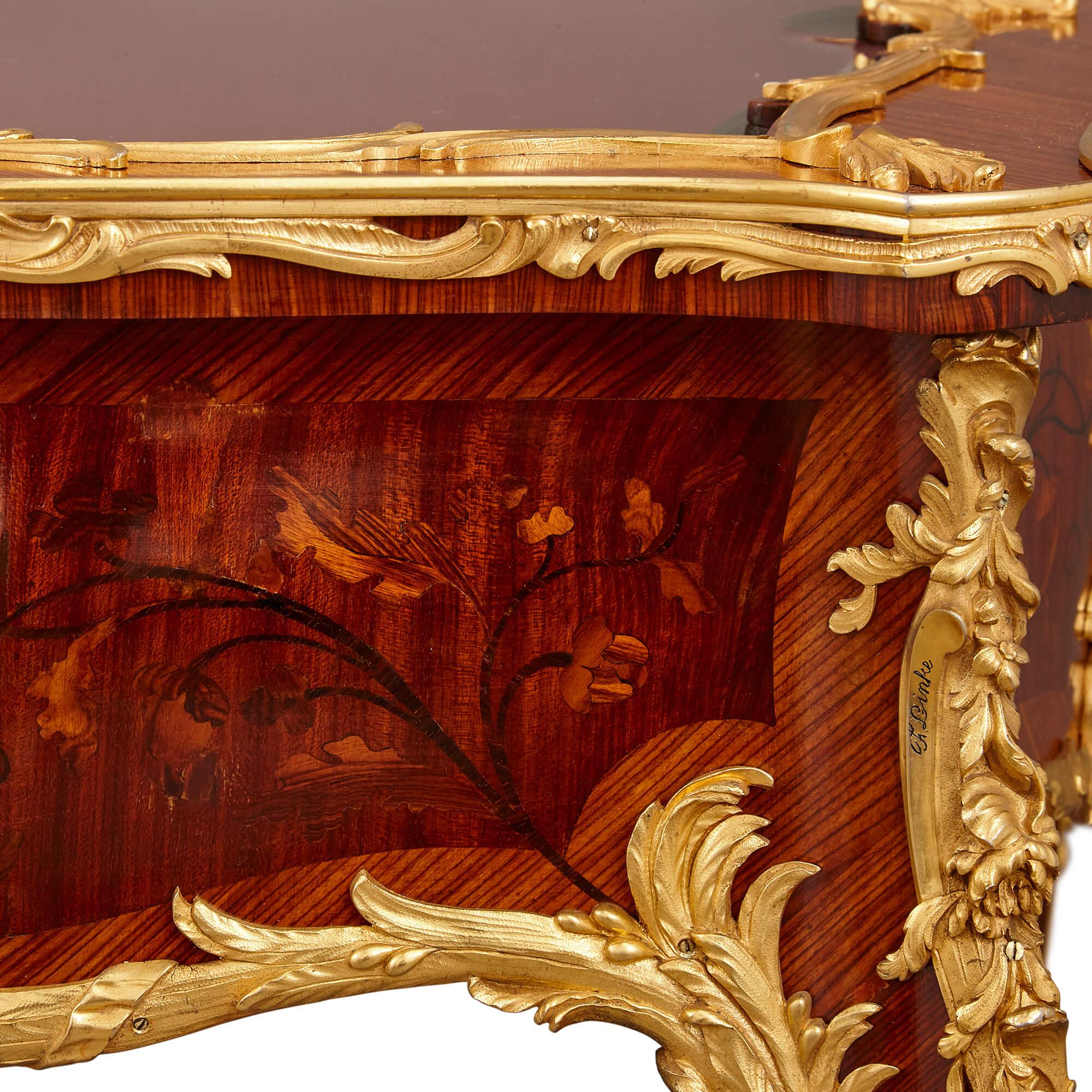A large Louis XV style ormolu mounted marquetry table vitrine by Linke In Good Condition For Sale In London, GB