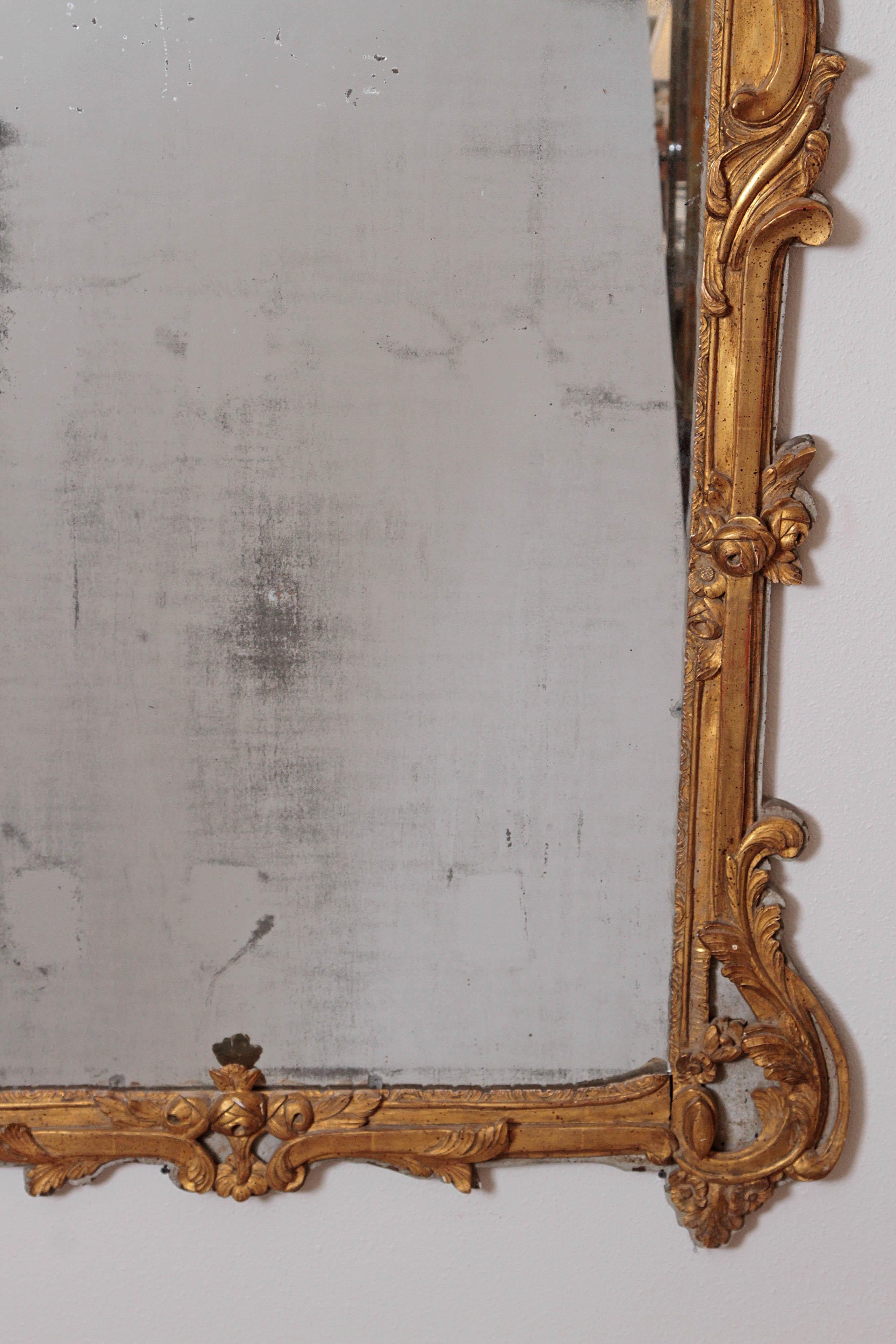 Hand-Carved Large Louis XV Style Painted and Gilded Mirror