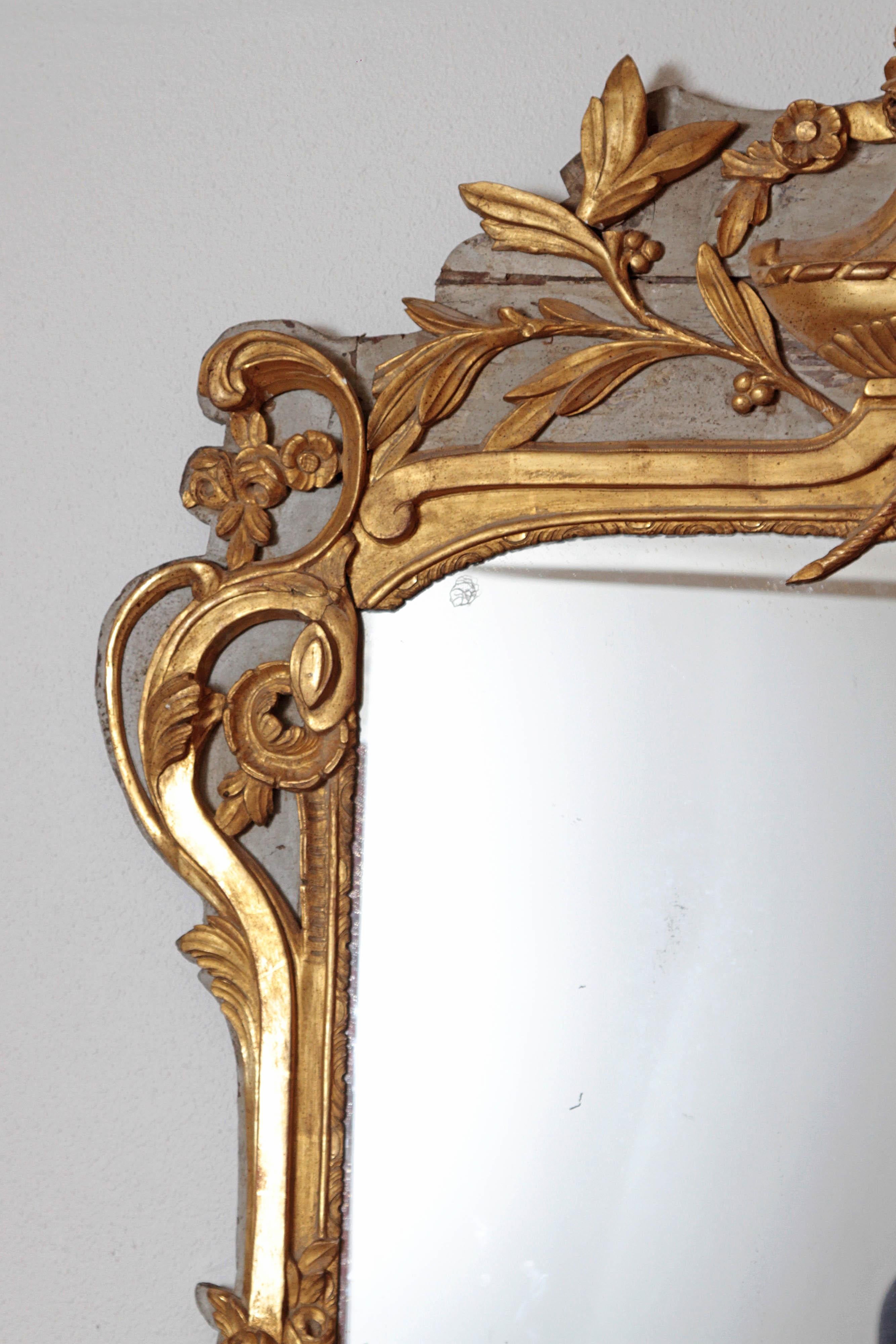 19th Century Large Louis XV Style Painted and Gilded Mirror