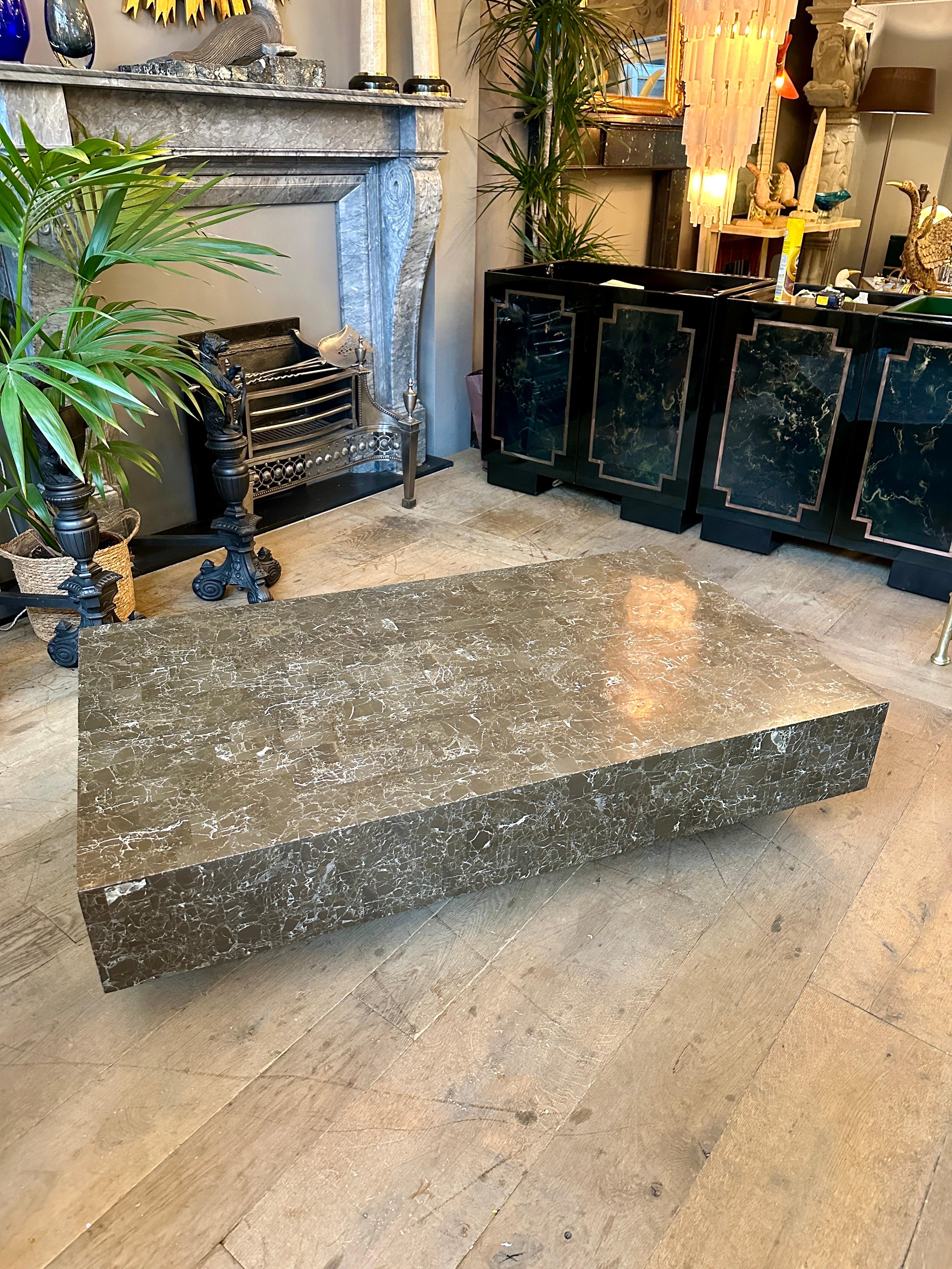 A Large Low Coffee Table In Grey Tessellated Marble By Maitland Smith For Sale 5