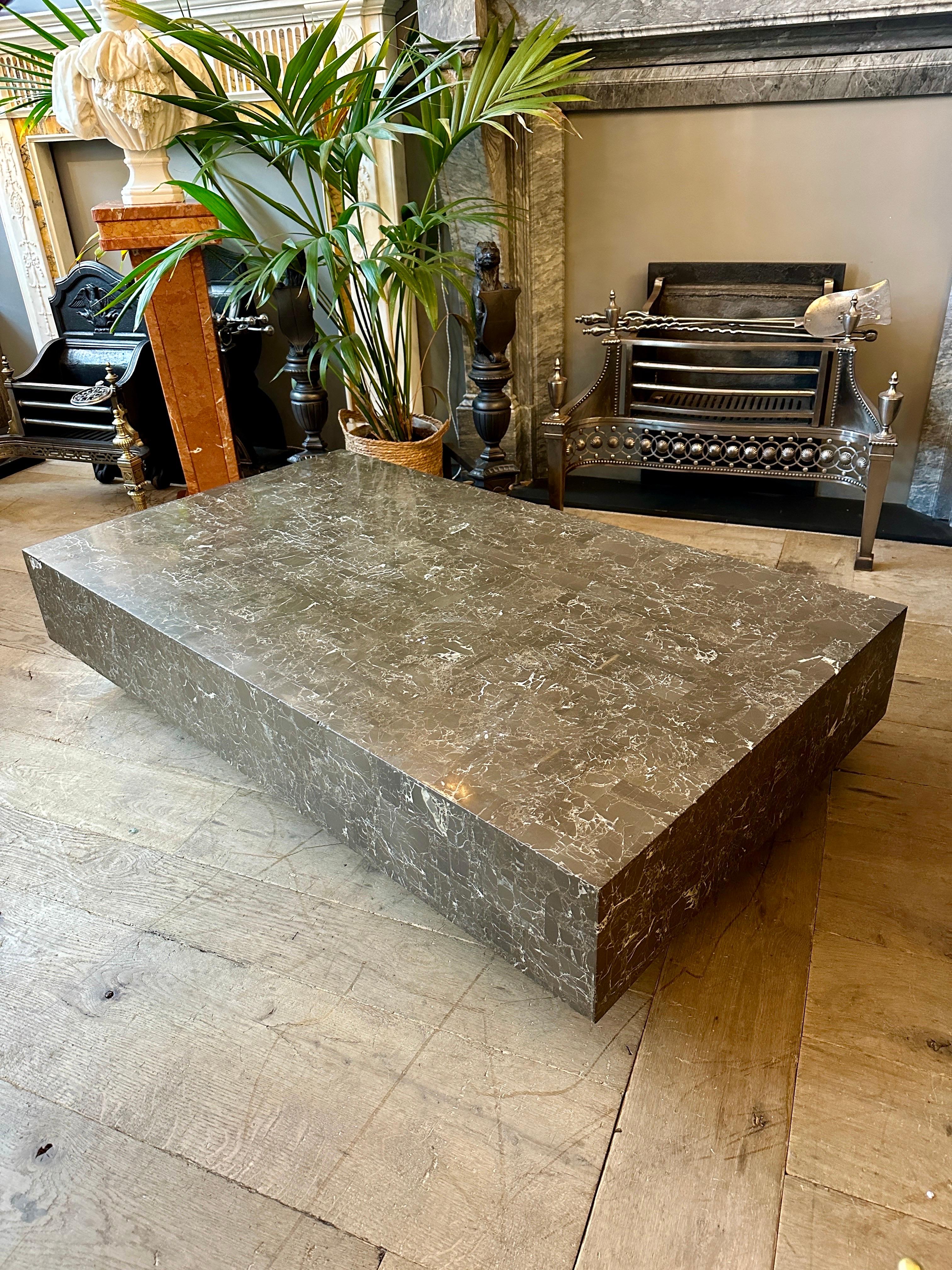 Modern A Large Low Coffee Table In Grey Tessellated Marble By Maitland Smith For Sale