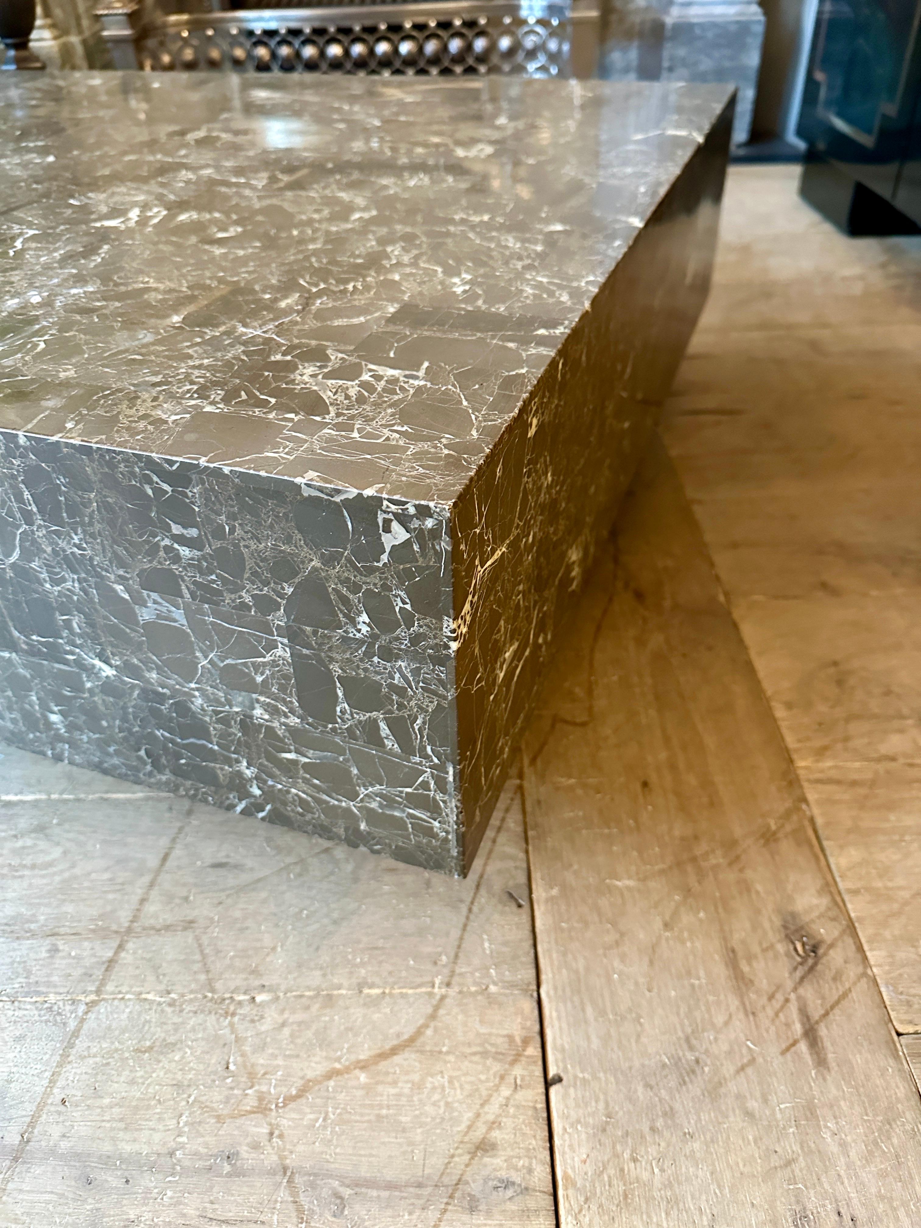 American A Large Low Coffee Table In Grey Tessellated Marble By Maitland Smith For Sale