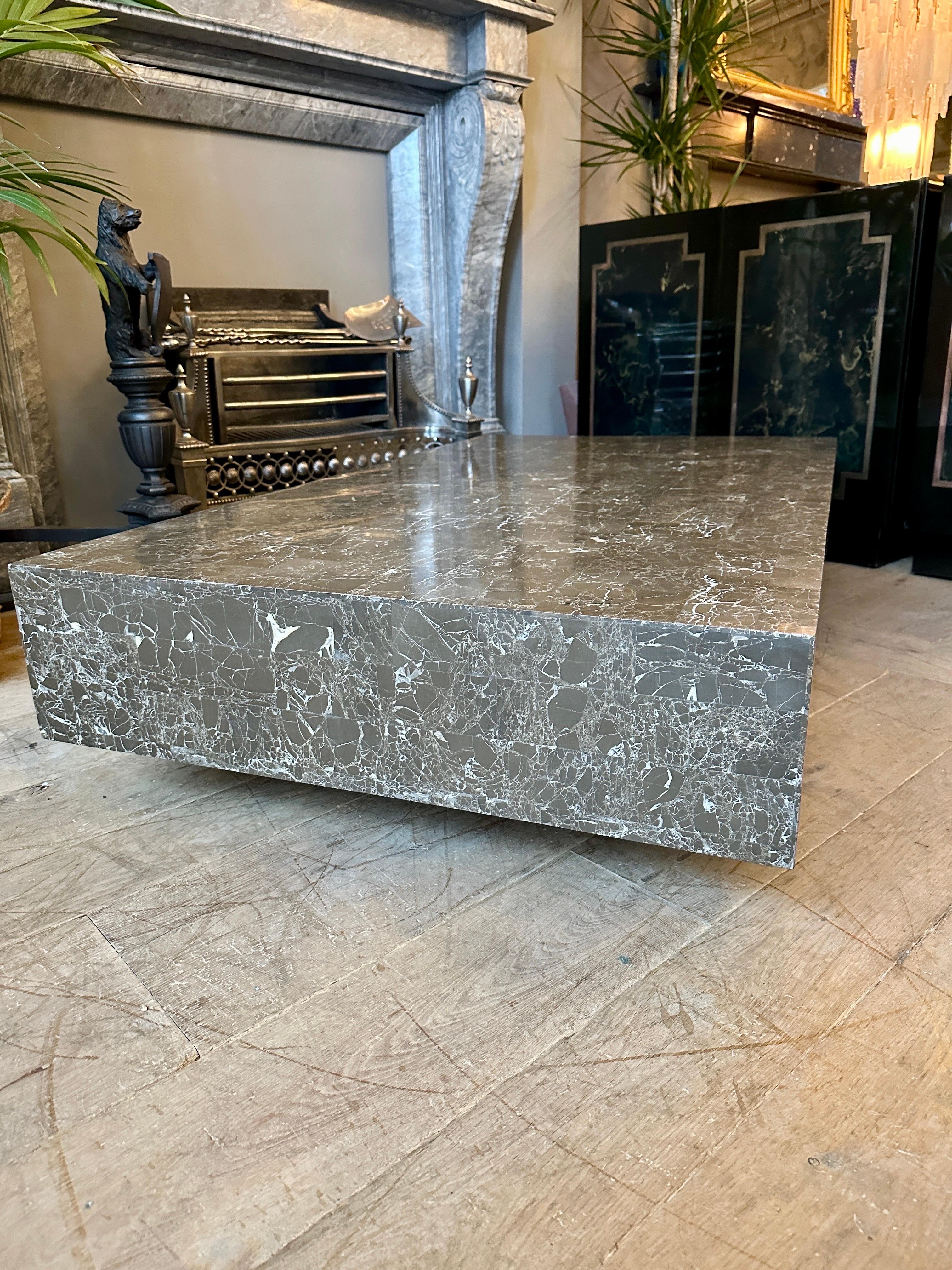 20th Century A Large Low Coffee Table In Grey Tessellated Marble By Maitland Smith For Sale