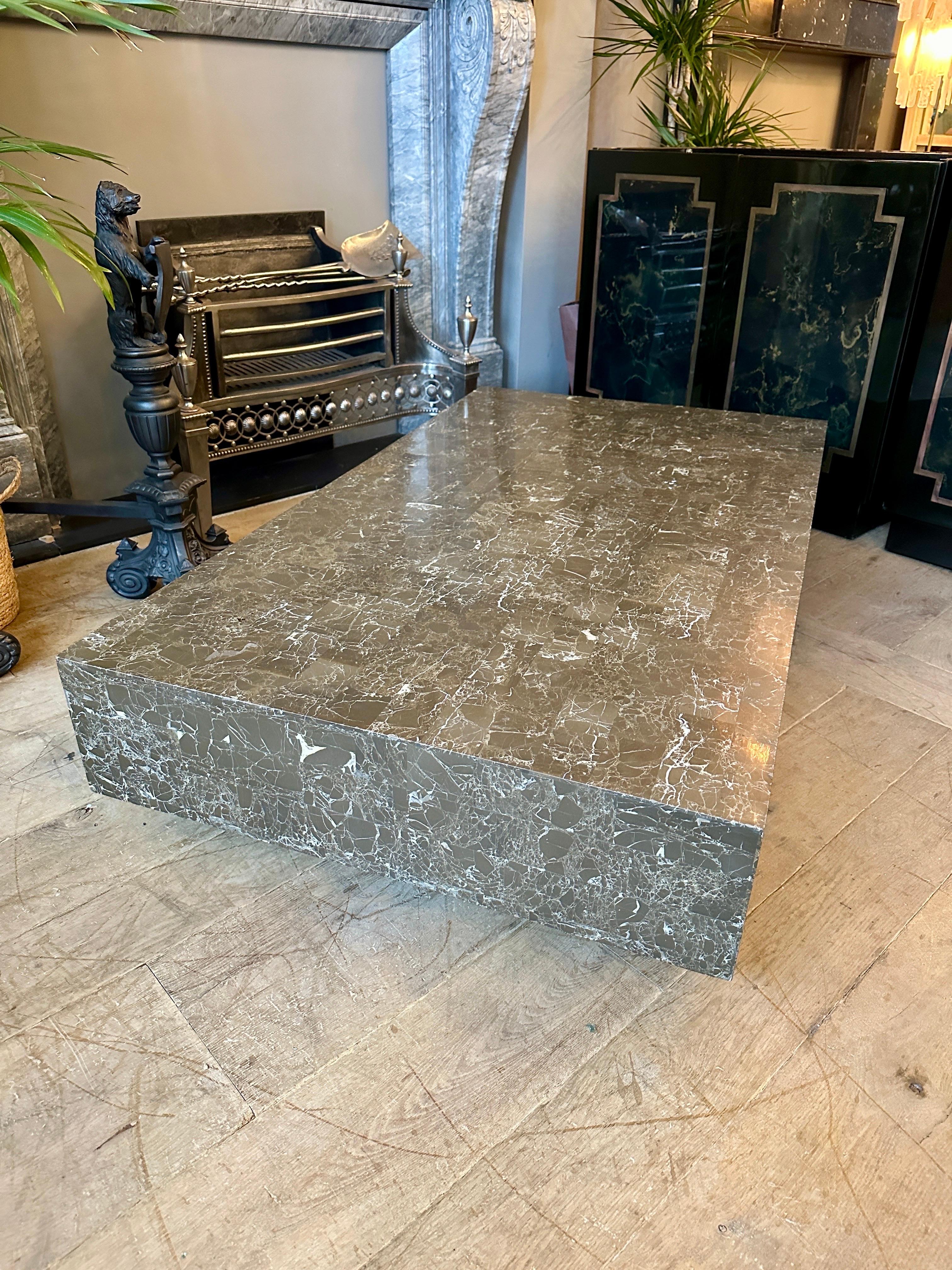 A Large Low Coffee Table In Grey Tessellated Marble By Maitland Smith For Sale 1