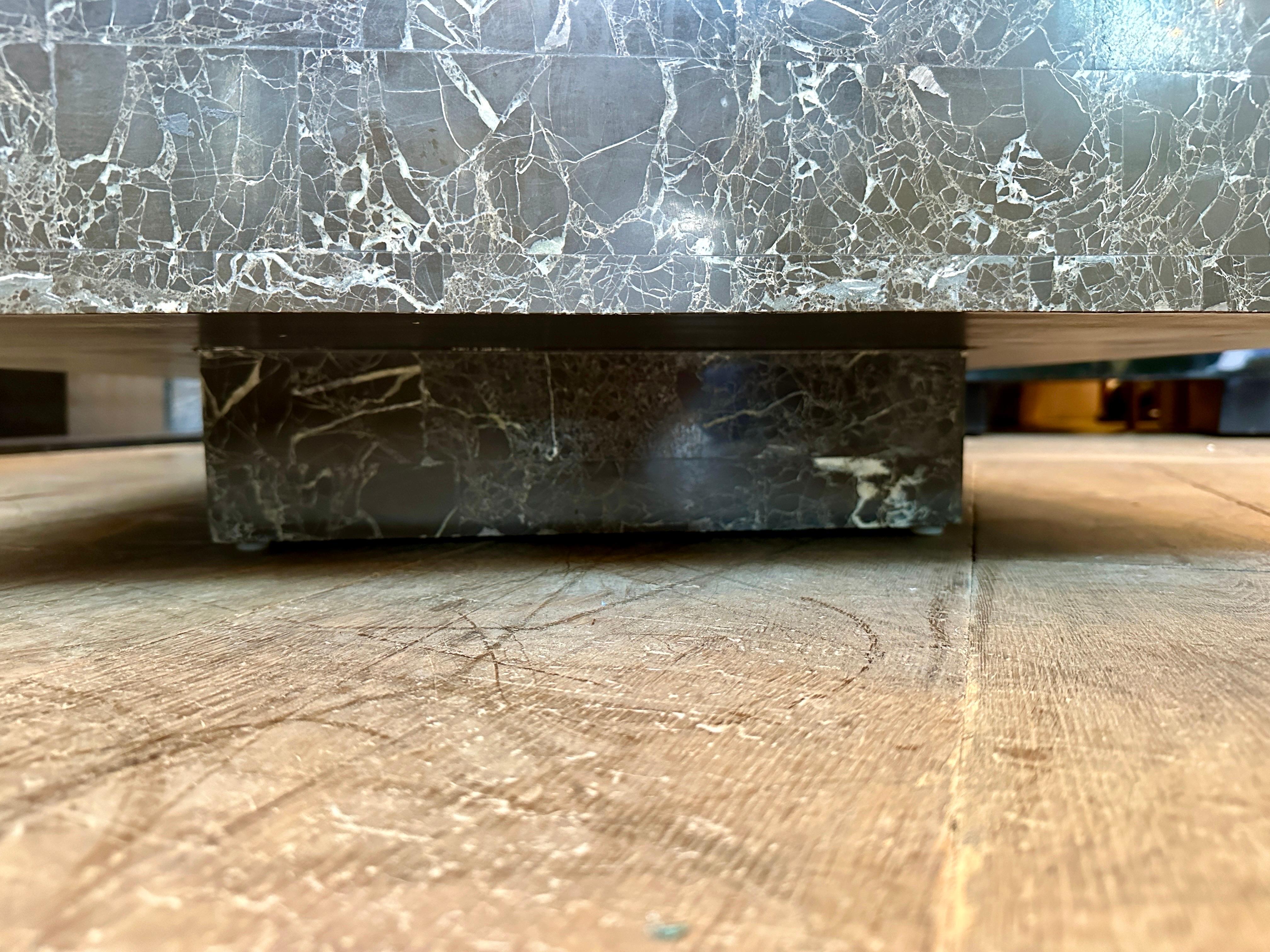 A Large Low Coffee Table In Grey Tessellated Marble By Maitland Smith For Sale 2