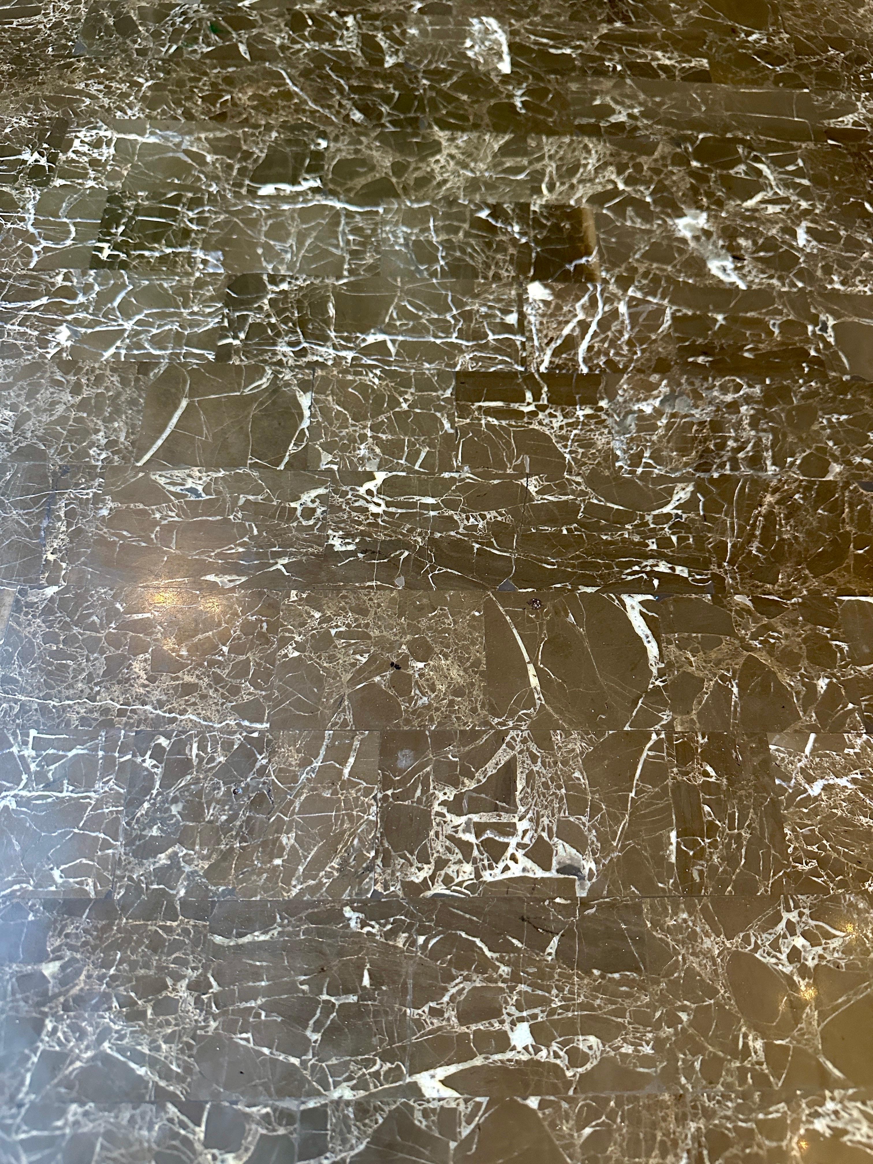 A Large Low Coffee Table In Grey Tessellated Marble By Maitland Smith For Sale 3
