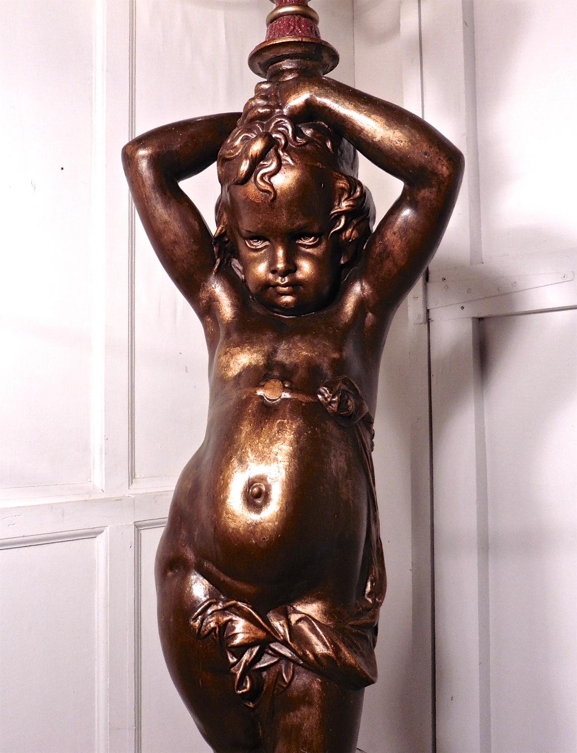 Large Magnificent French Bronze Cherub Lamp In Good Condition In Chillerton, Isle of Wight