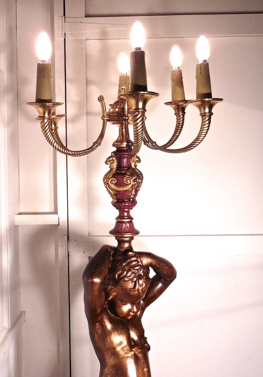 20th Century Large Magnificent French Bronze Cherub Lamp