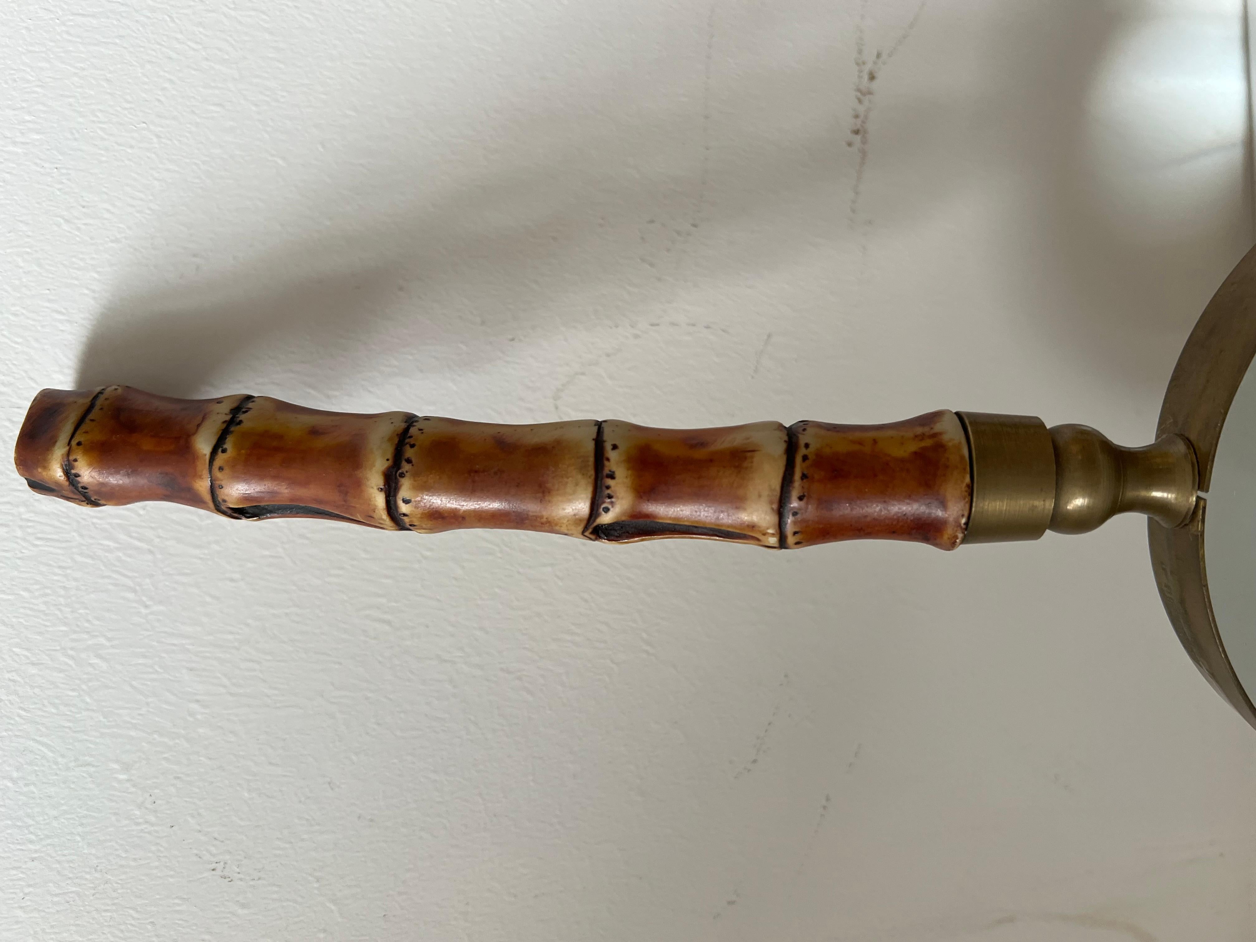 Brass A Large Magnifying  Glass With Bamboo Handle