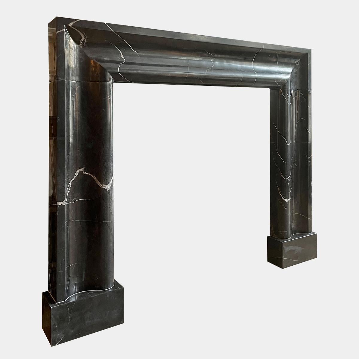 European Large Marble Bolection Fireplace Mantel in Nero Marquina