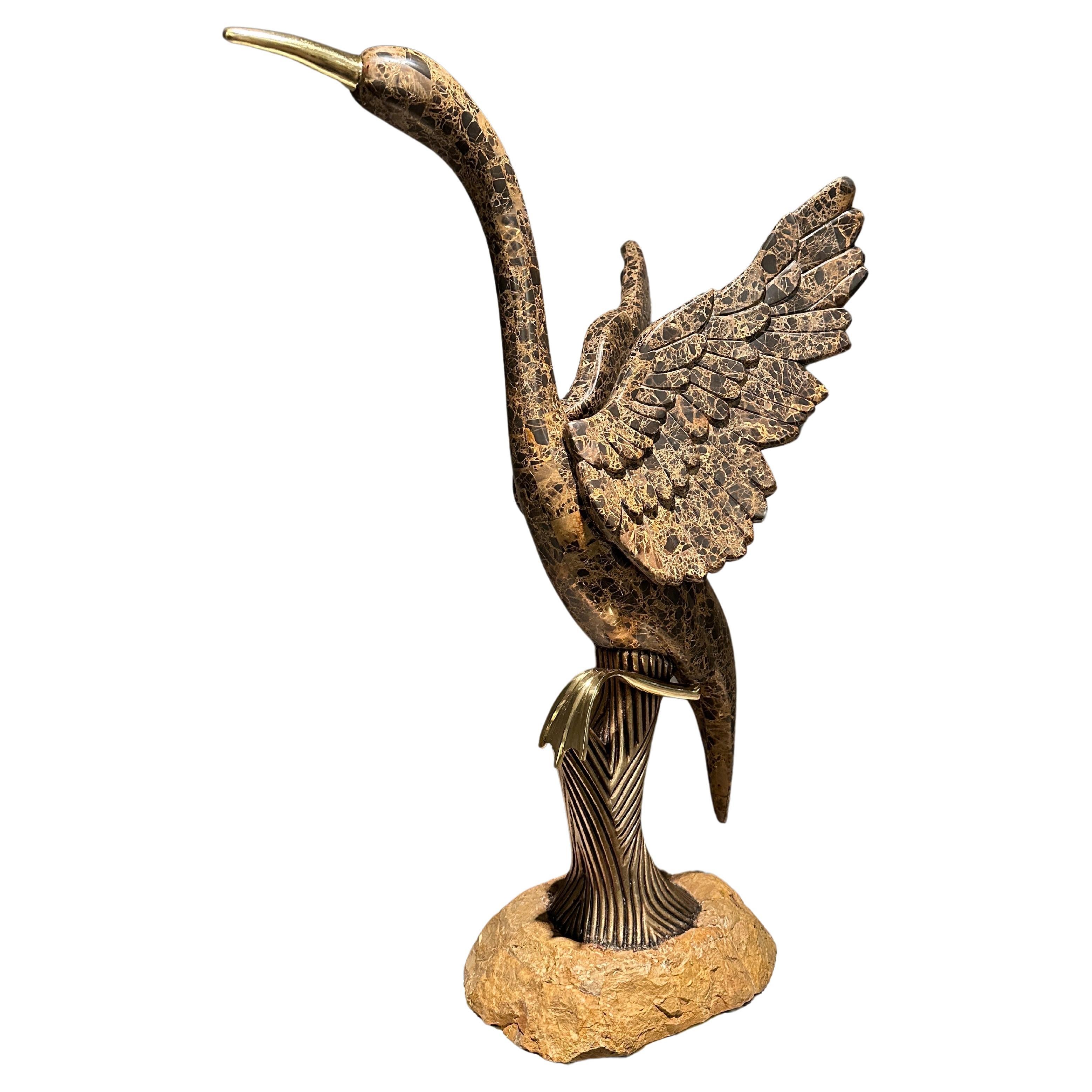 A large Marble Perched Crane Sculpture By Maitland Smith  For Sale
