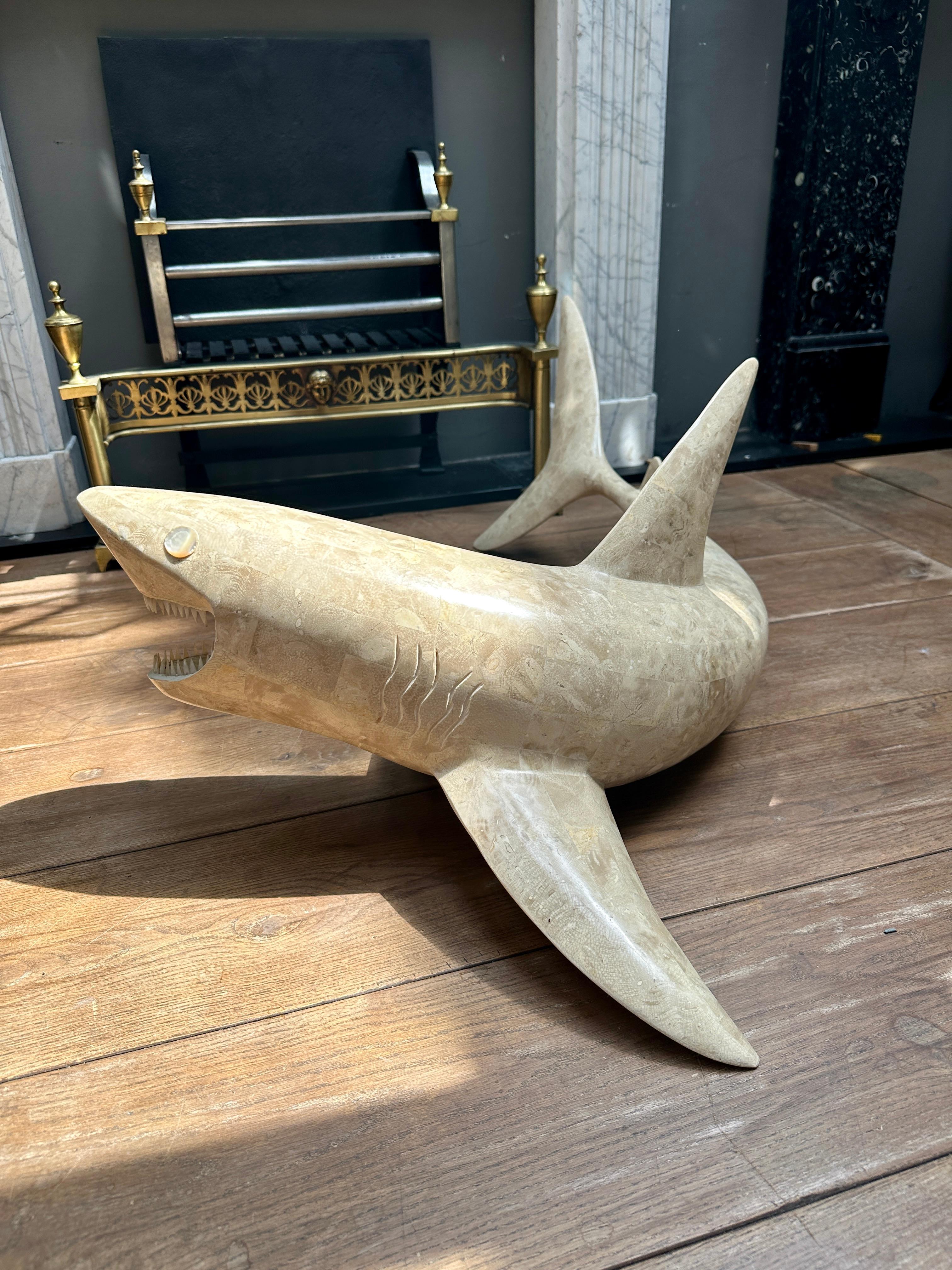 A Large Marble Shark Sculpture By Maitland Smith im Angebot 4