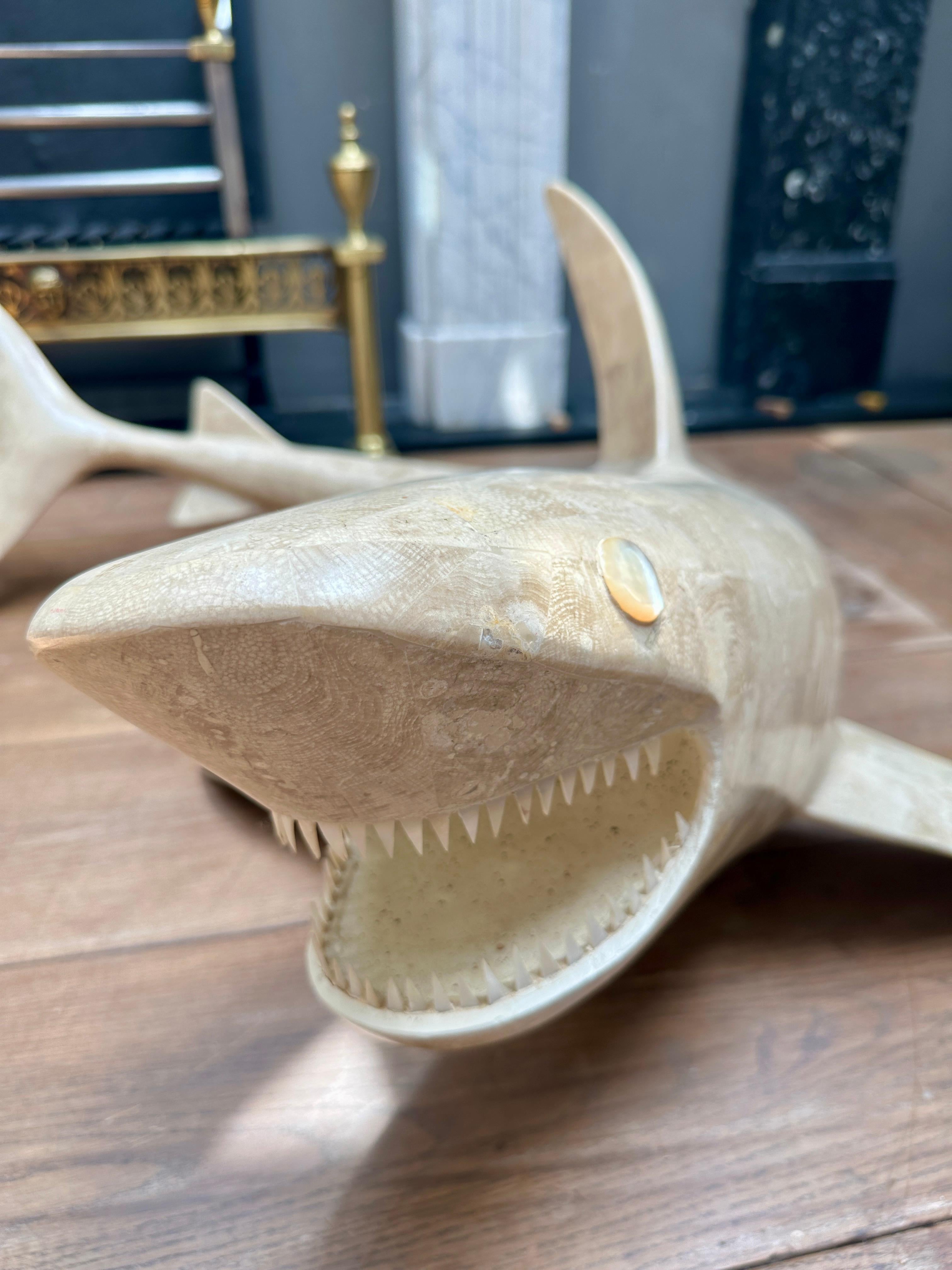 A Large Marble Shark Sculpture By Maitland Smith im Angebot 7